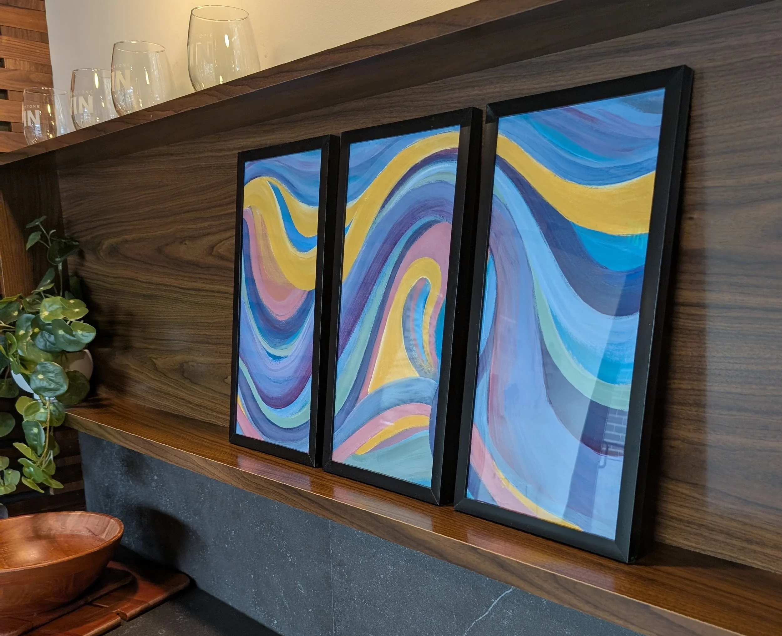 Set of Three Original Acrylic Artwork in Frames - 