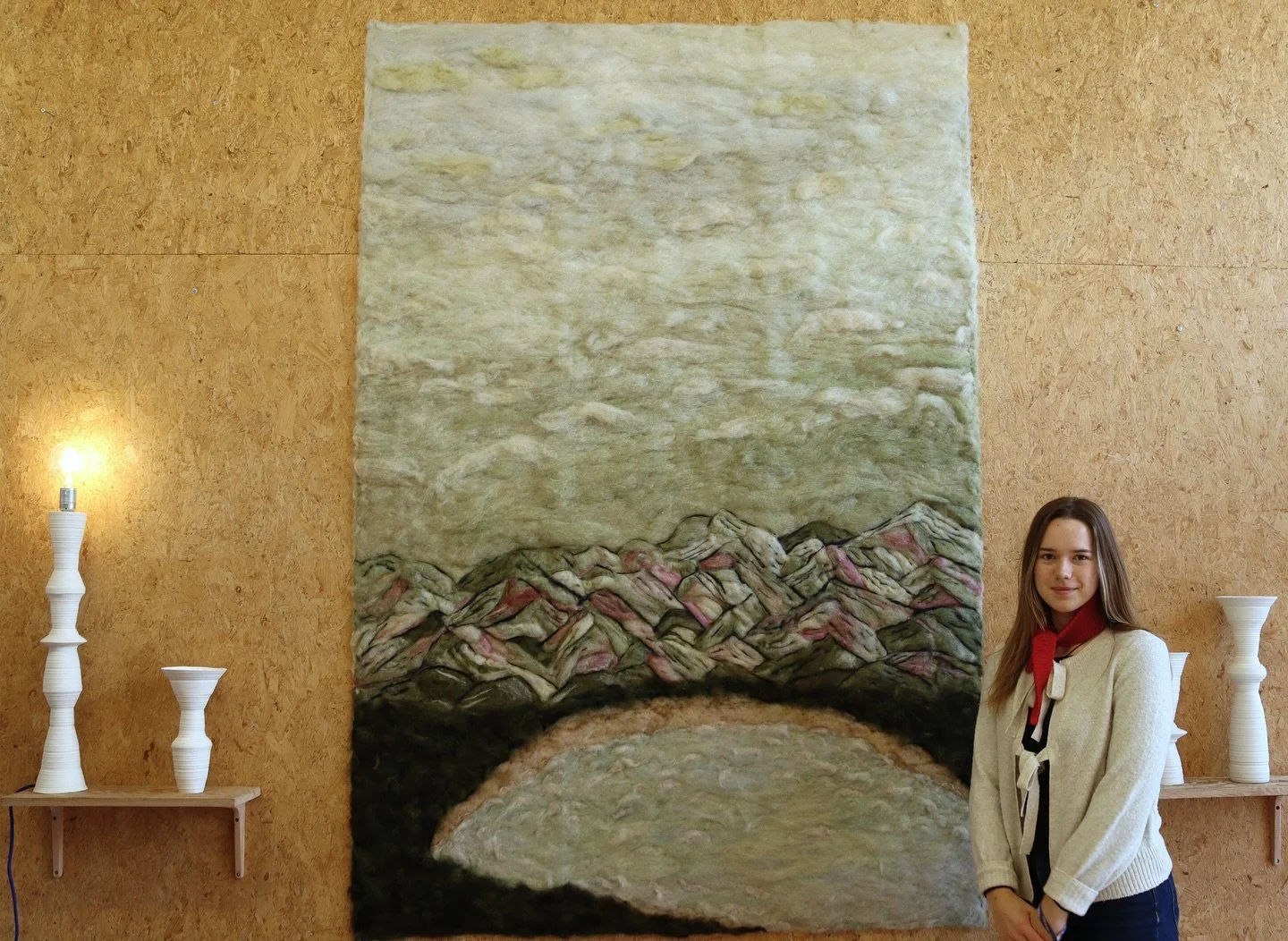 My new work that I presented at DDW last week. 

This felted tapestry uses reclaimed
Flemish wool. My self-developed felting tools and techniques make it possible to apply the material
in a detailed and textured manner. Using mostly natural dyes to c