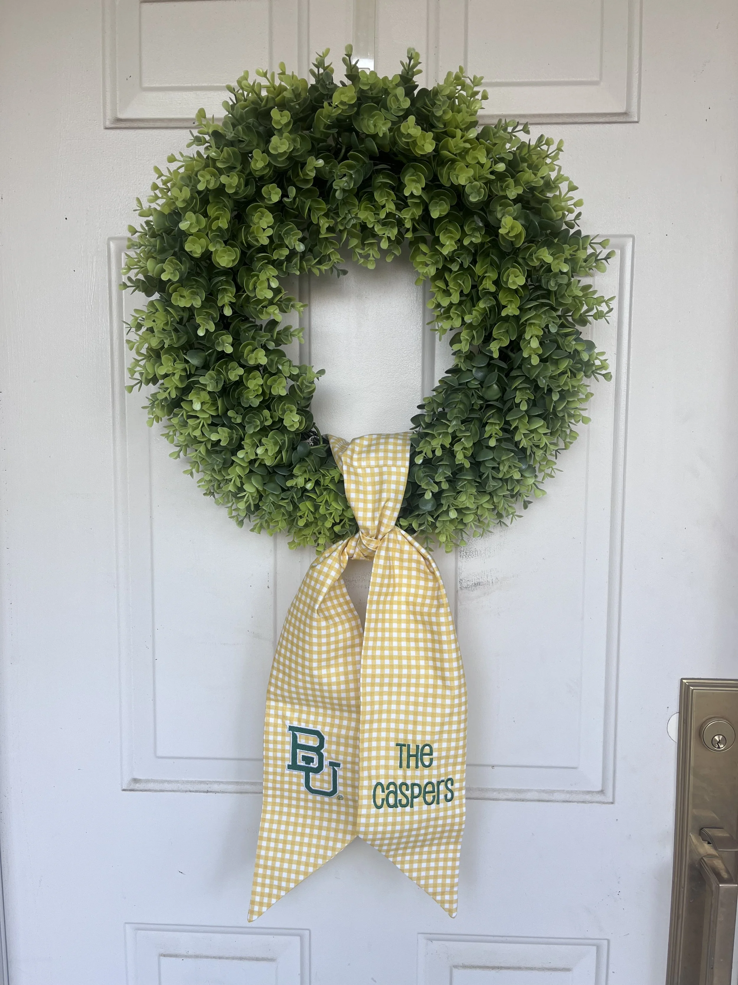 OFFICIALLY LICENSED Embroidered Yellow Gingham BU wreath sash