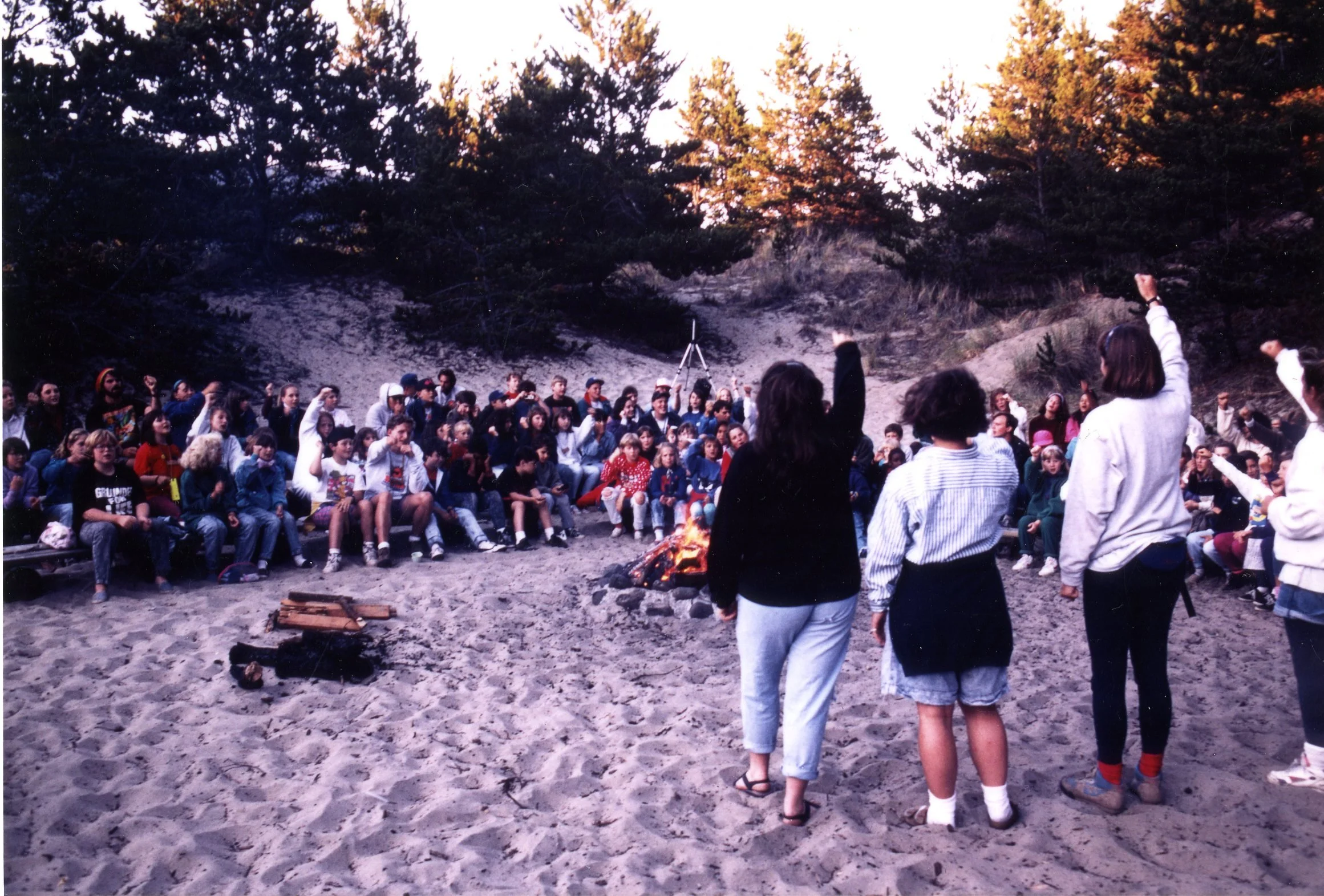 Games by the fire at Camp Westwind