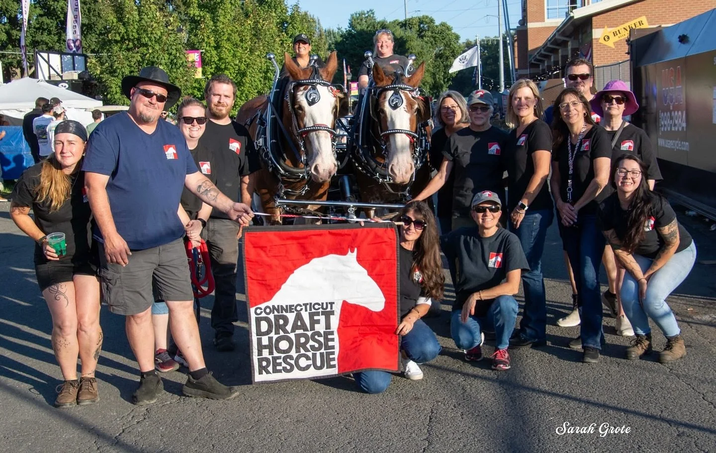 An unforgettable moment - CDHR&rsquo;s Sam &amp; Pete at the lineup for the Big Parade at the Big E with CDHR volunteers!  This special day made possible by our incredible volunteers and these gentle giants. 

🐴❤️🐴

@thebigefair 
@ctdraftrescue 
#C