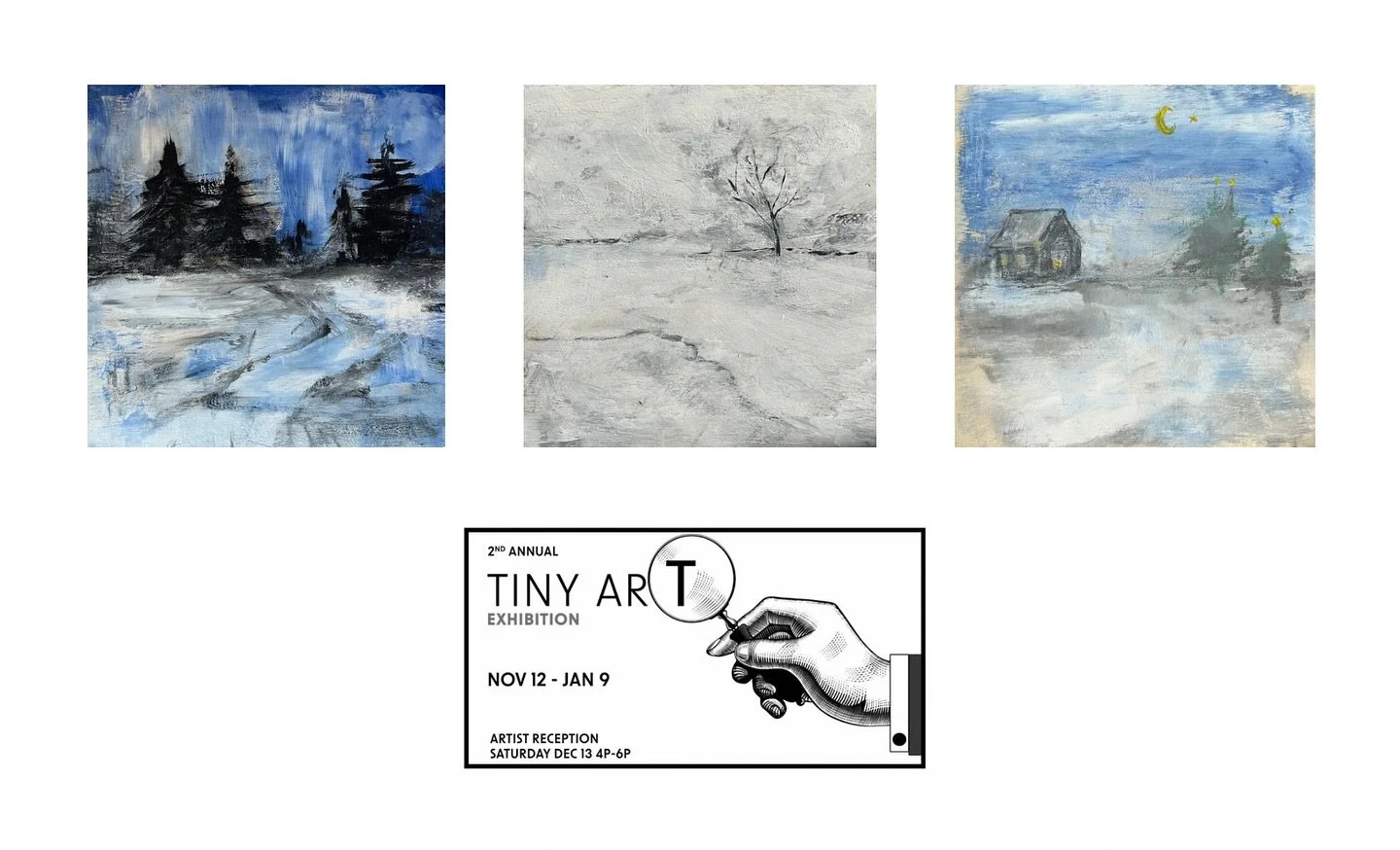 Hooray! ❄️❄️❄️My three little paintings were accepted into the @_gallery66_newbritain Tiny Art Show! Exhibition dates are November 12 thru January 9, with an opening reception on December 13th.

All three will be available for purchase!6x6&rdquo; gou