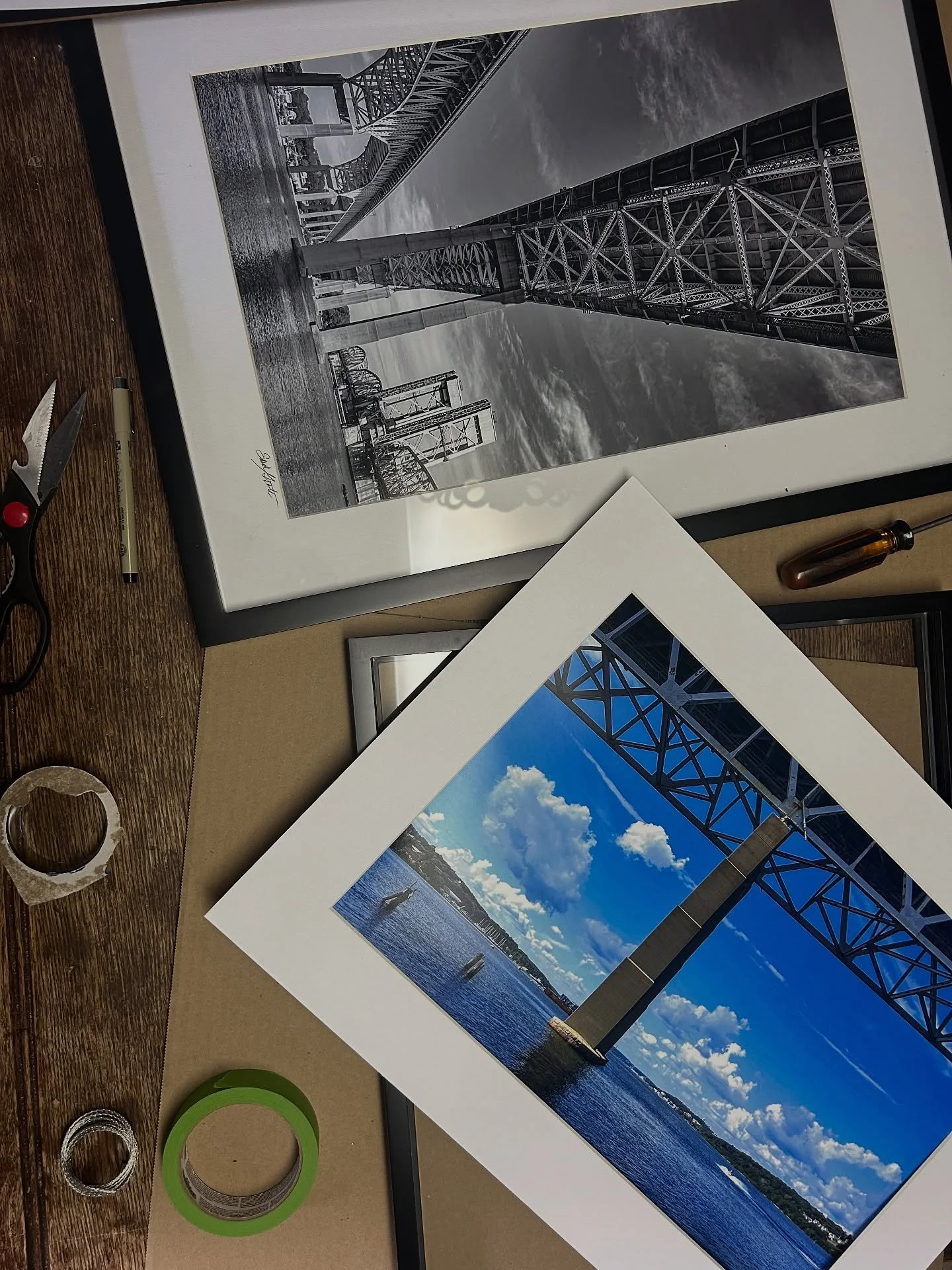 Framing, matting, signing - my two 12x18&rdquo; photos of New London bridges for the NLCT Photo Art Show! 

📸🌉