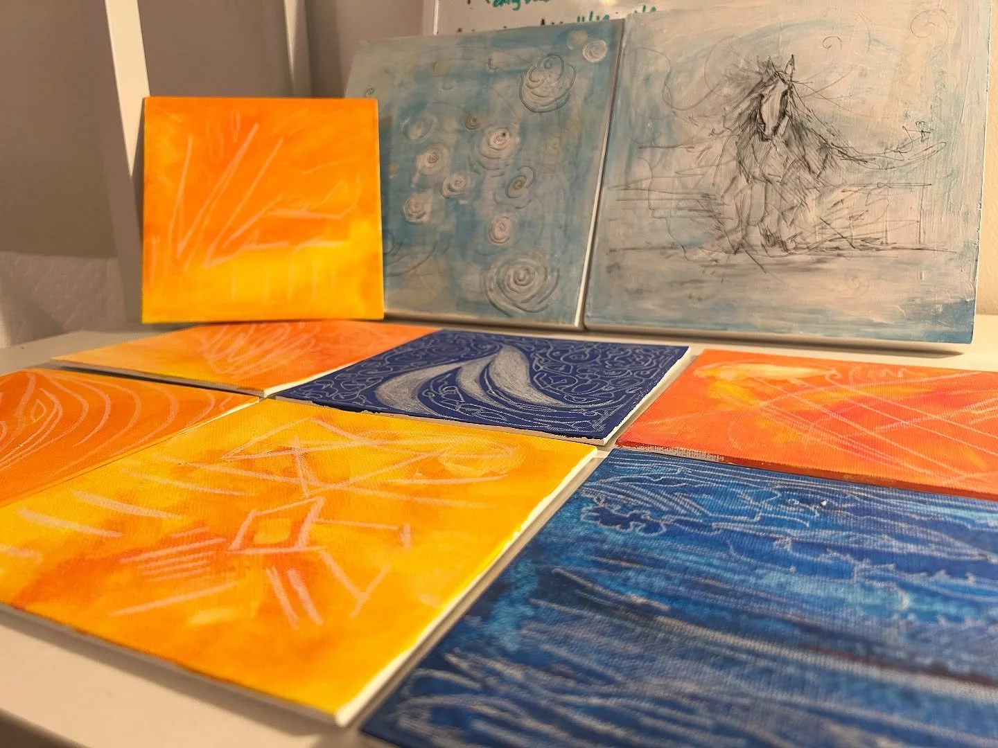 Phew!  Finished my portfolio for the MTL Show!  Fun to do these small mixed media pieces on wood panels and canvas boards (6x6 and 8x8).