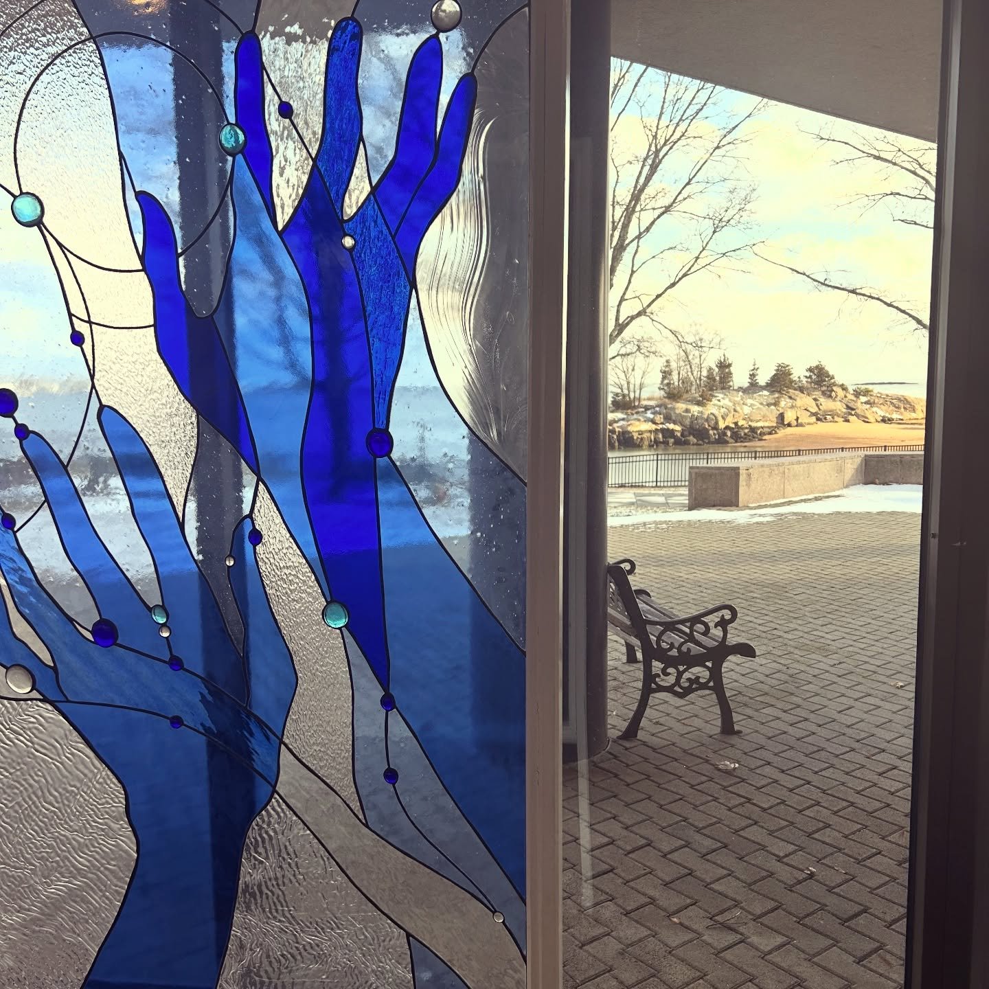Beautiful stained glass and Branford harbor view
