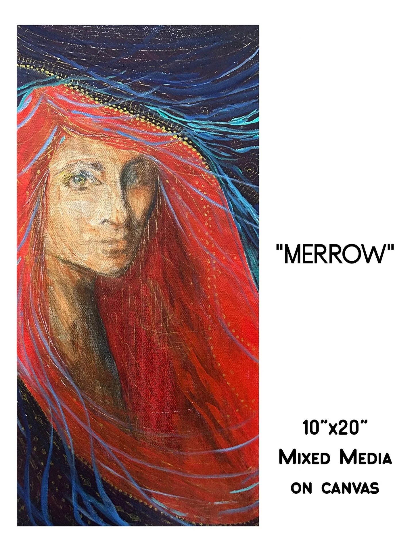 Three distinct phases of creating this, on and off over a few months, with multiple layers of acrylics, colored pencils, metallics, and inks; I was able to finish this piece this afternoon! 

#merrow #ctartist #mixedmedia
