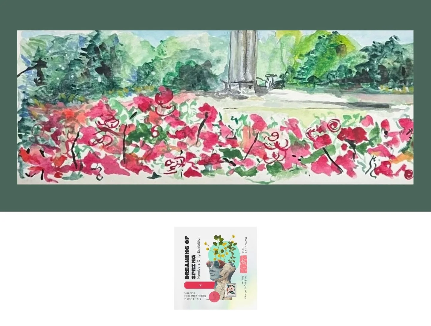 Honored to share that my watercolor painting, &ldquo;The Roses of Walnut Hill Park,&rdquo; has been accepted into Dreaming of Spring, the annual juried exhibition at the Art League of New Britain.

This exhibition celebrates renewal, rebirth, and cre
