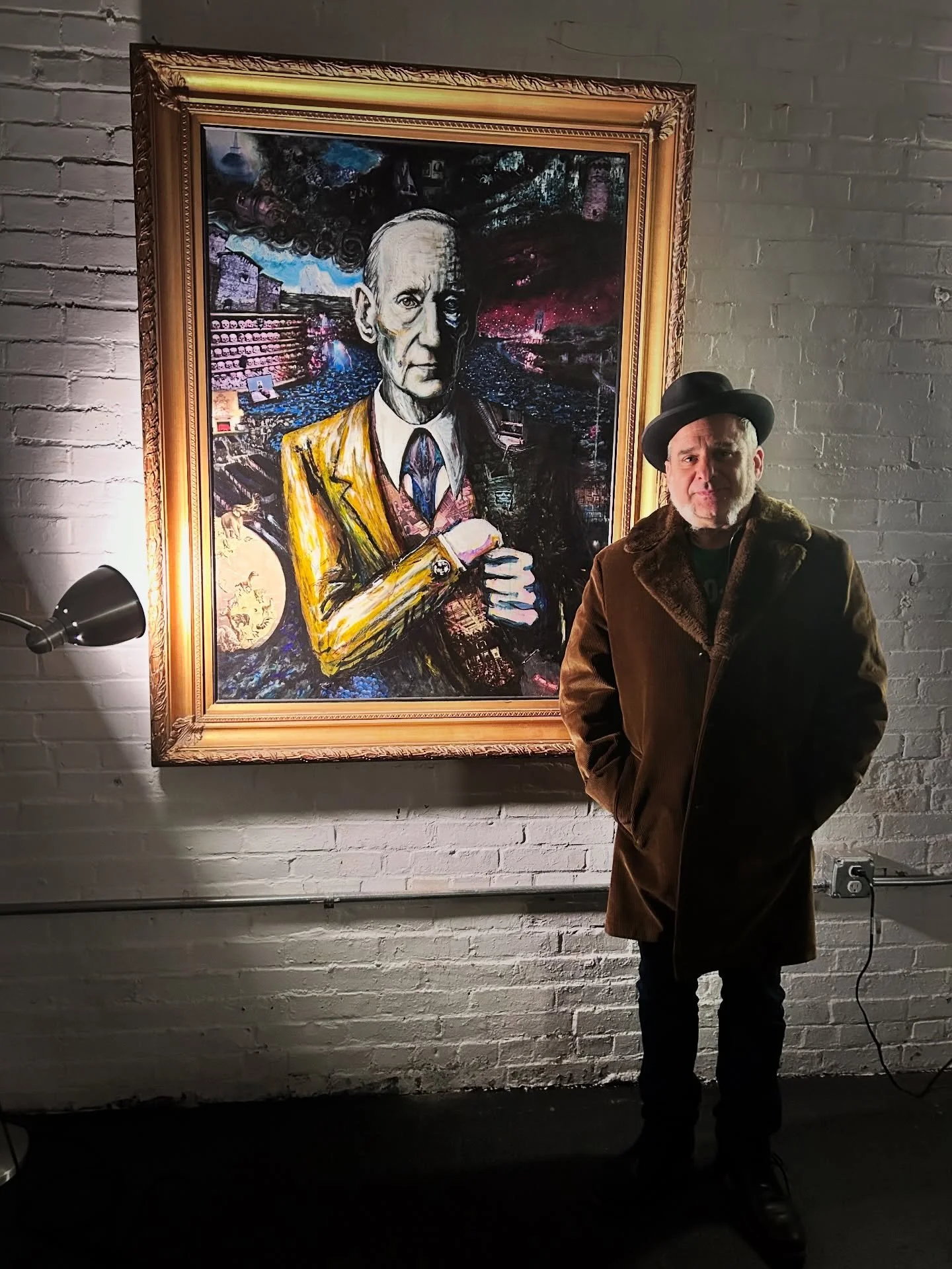 Antony Zito with his William Burroughs Collage Portrait at CNTR&rsquo;s opening reception tonight 🤩
