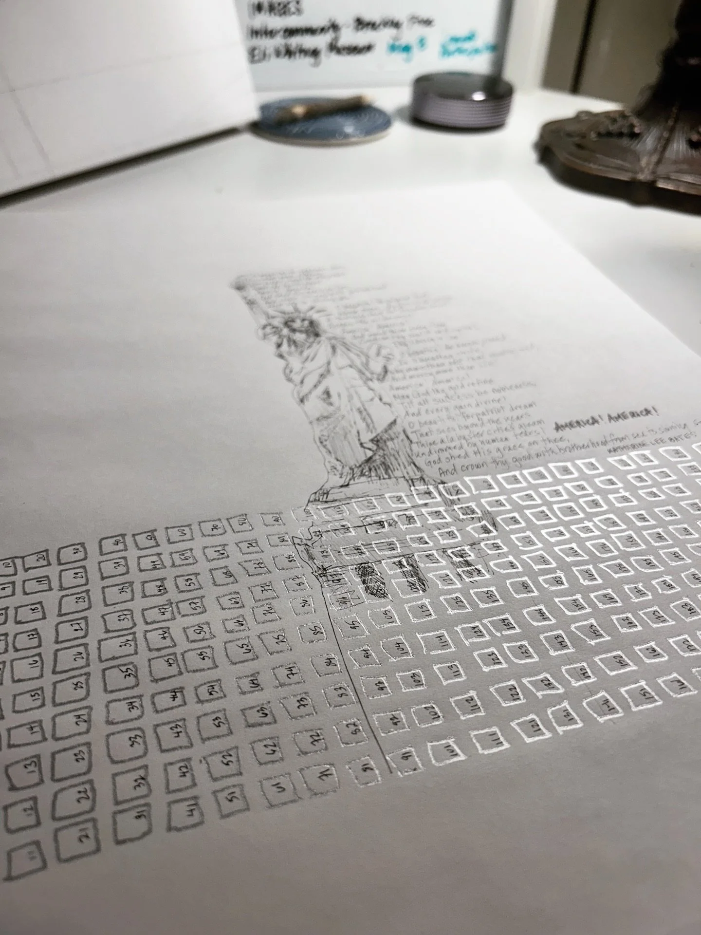 Burning the midnight oil on a semi Q piece

#americathebeautiful #250 #mixedmedia