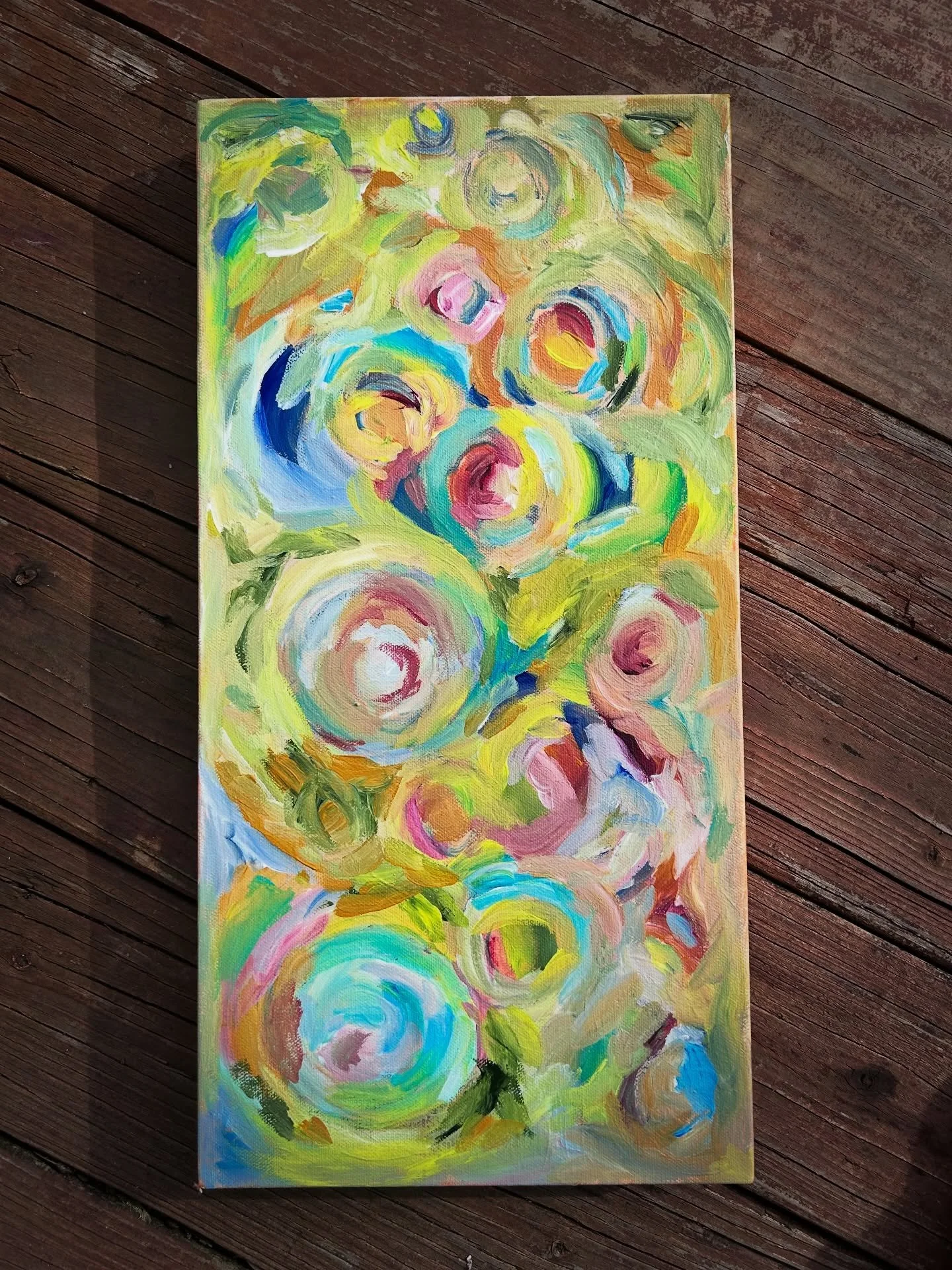 &ldquo;It&rsquo;s just so ranunculus&rdquo;
Acrylics on gallery wrapped canvas 
10&rdquo;x20&rdquo;