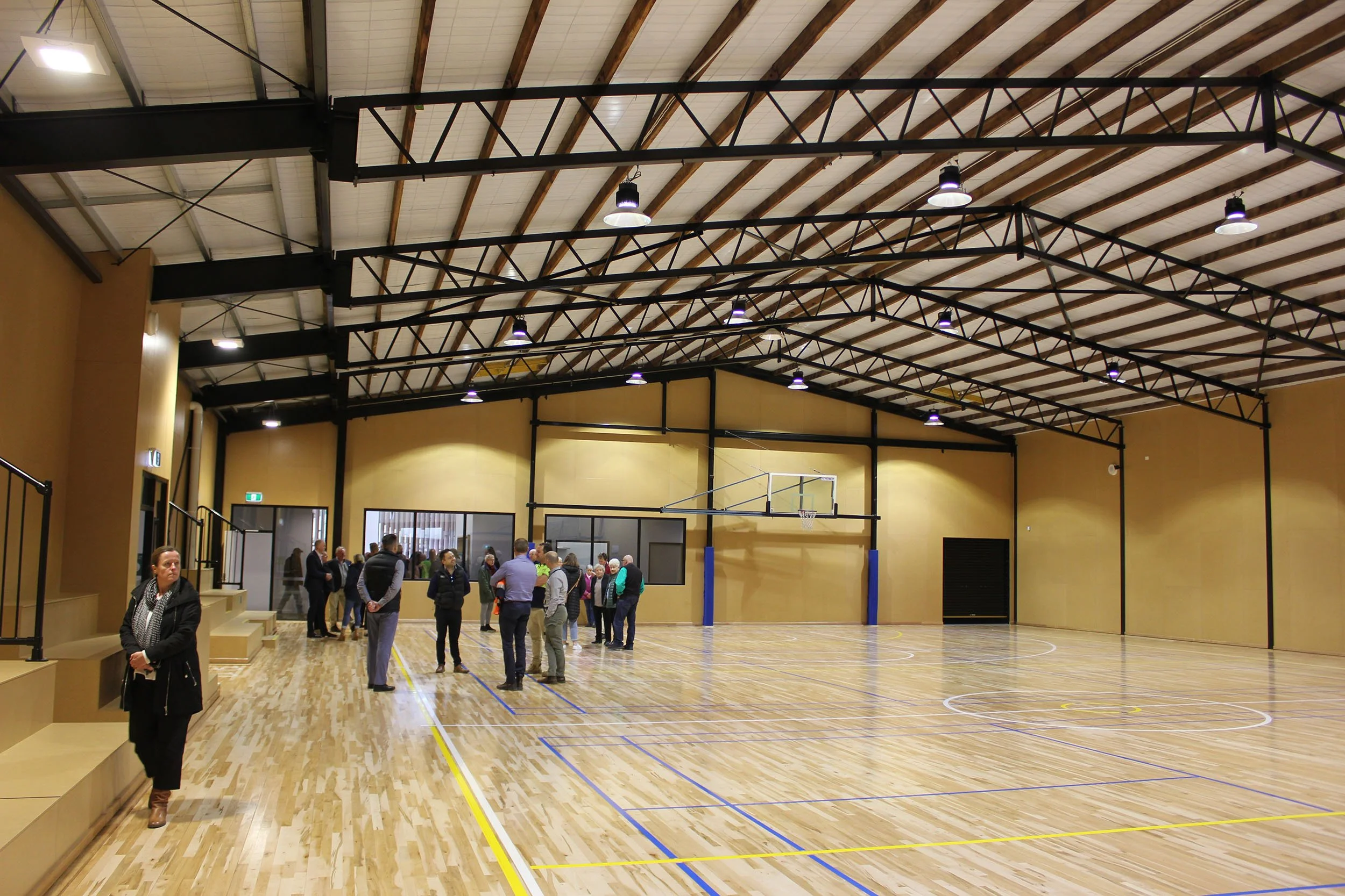 Foster Community Basketball Stadium, plywood walls, timber flooring