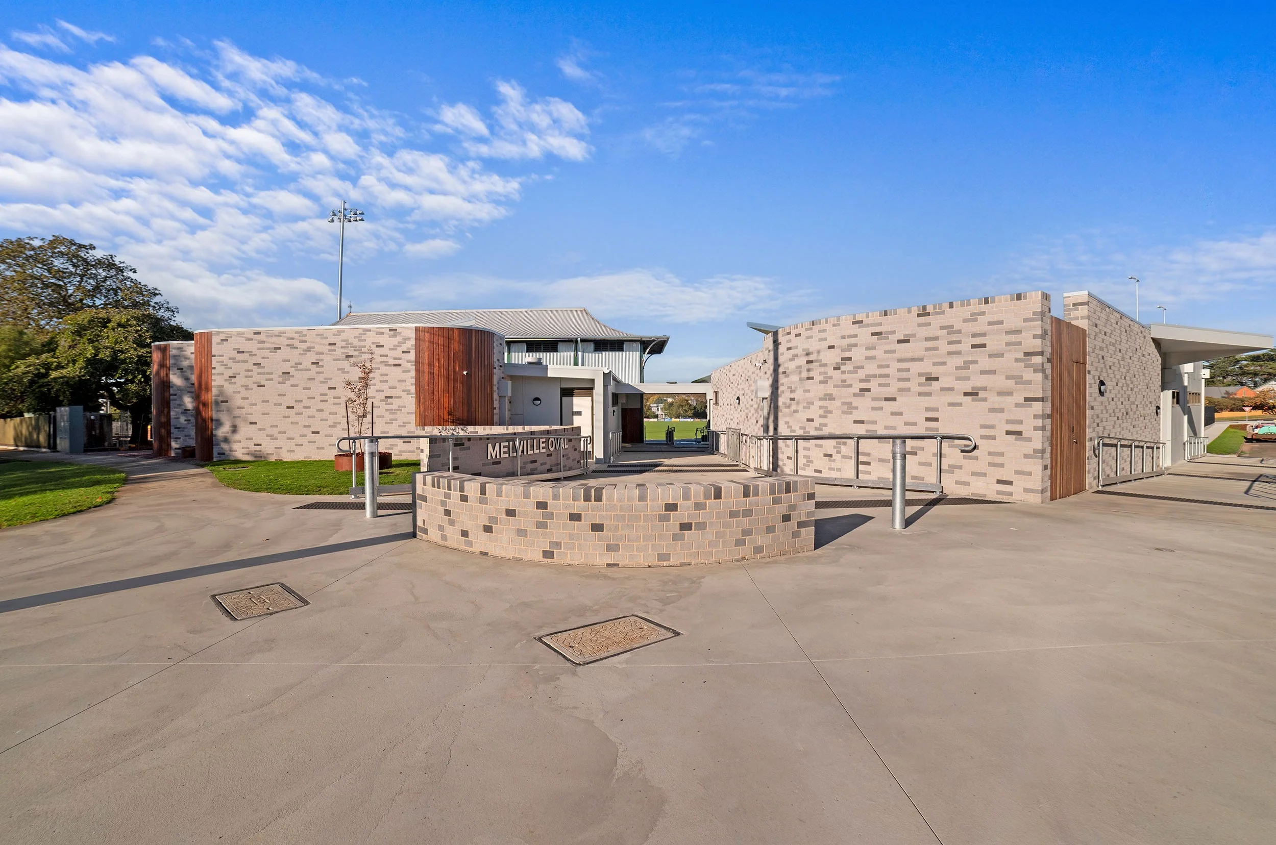 Entrance to the Melville Oval, heritage  grandstand and new community pavilion