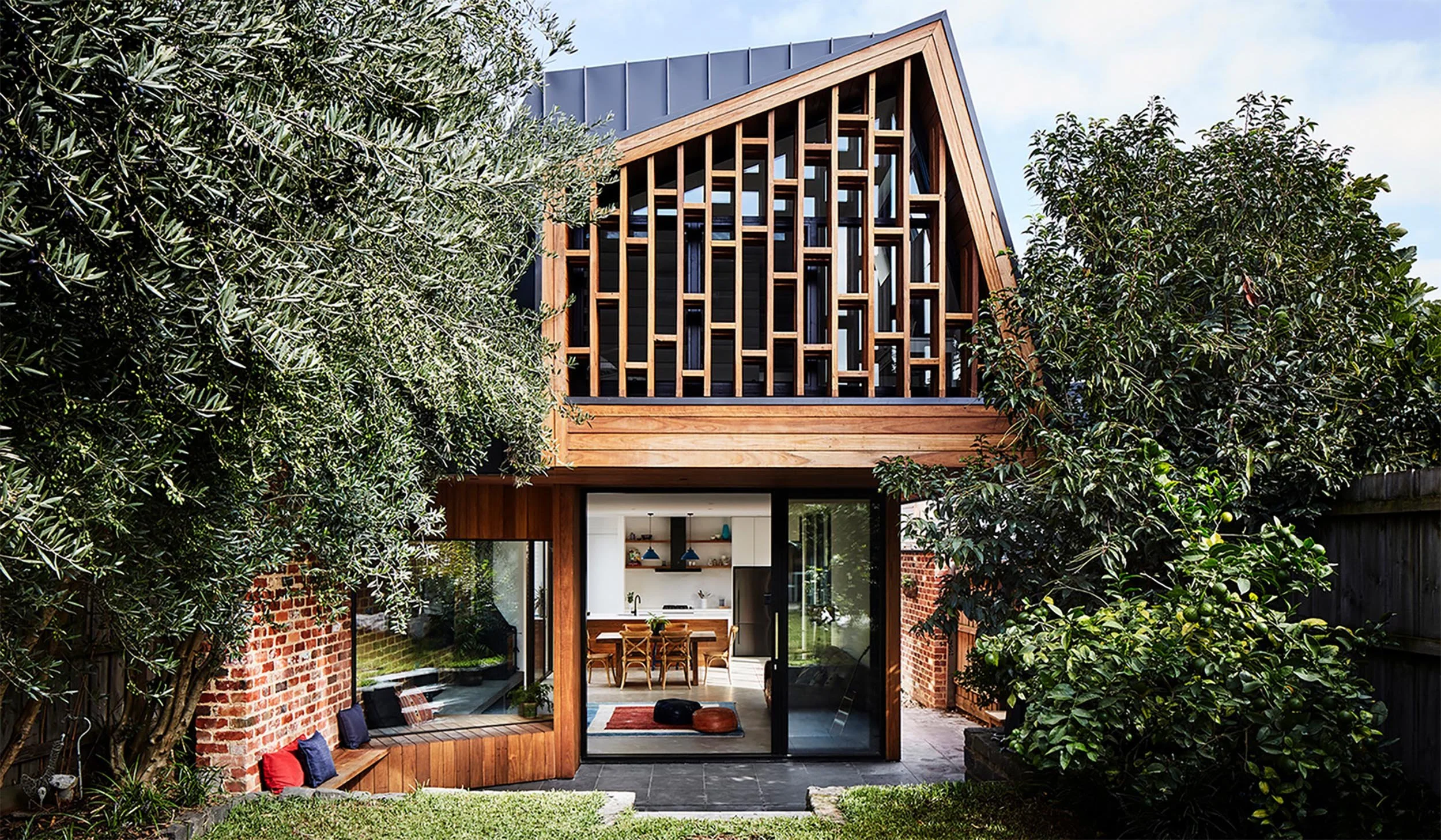 Architectural residential building, sustainable timber with recycled bricks