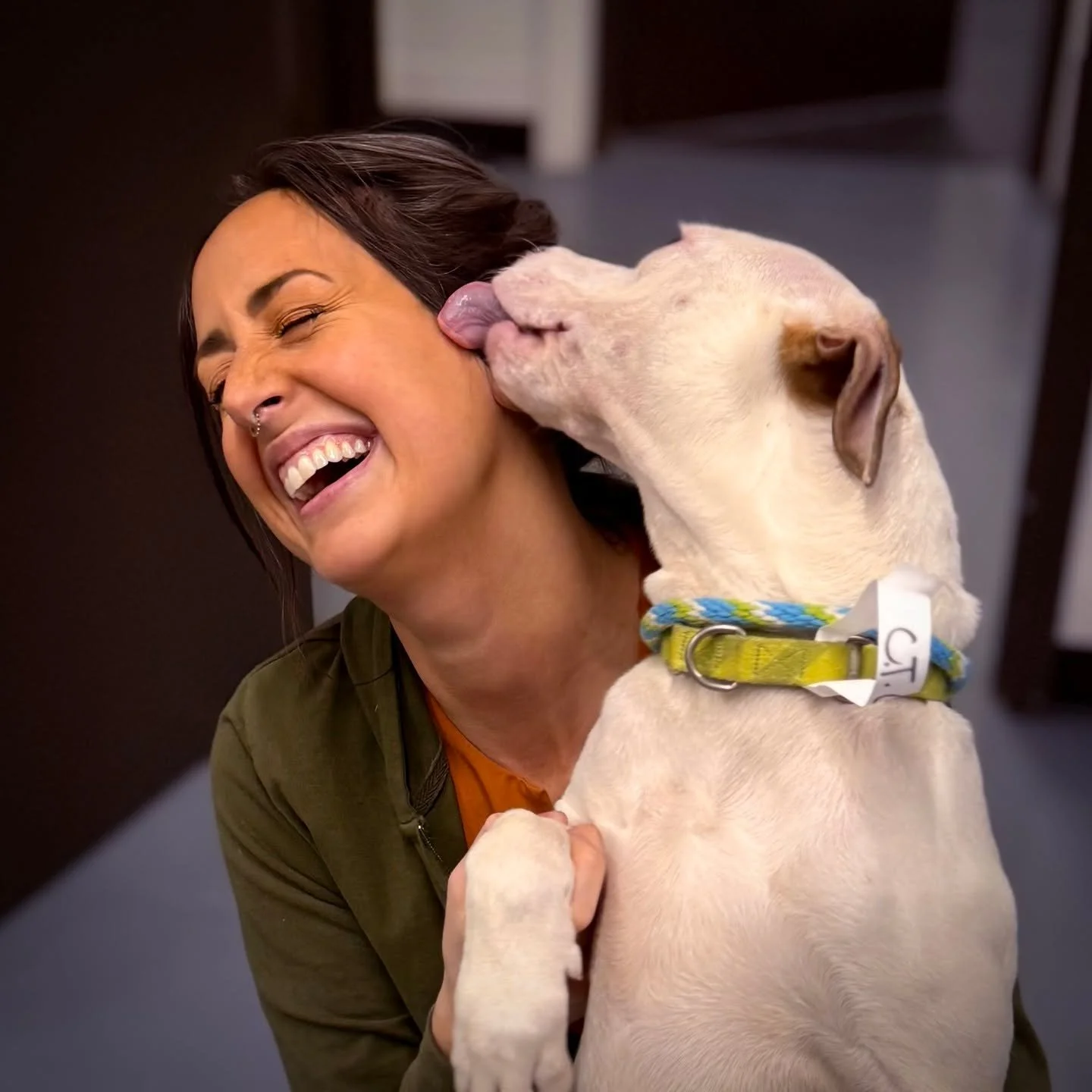 SPOTTED AT THE GREAT LIFE: TGL's own Casey, getting a smooch from "C.T. Crunch!" C.T. was in for a fix courtesy of the nice people at Summit County Animal Control. 😀