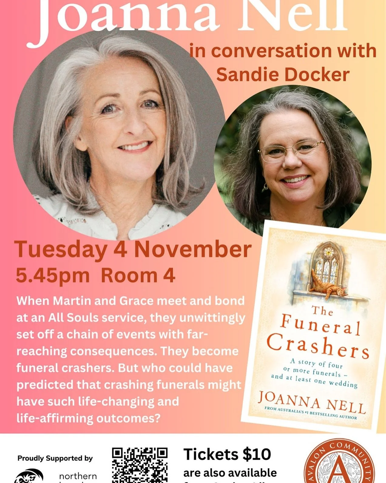 I always love an event on home turf and I can't thank @sandiedocker enough for agreeing to be my in conversation at Avalon Library on 4th November.
There will be drinks and nibbles available and @bookoccino will be our bookseller for the evening. 
Bo