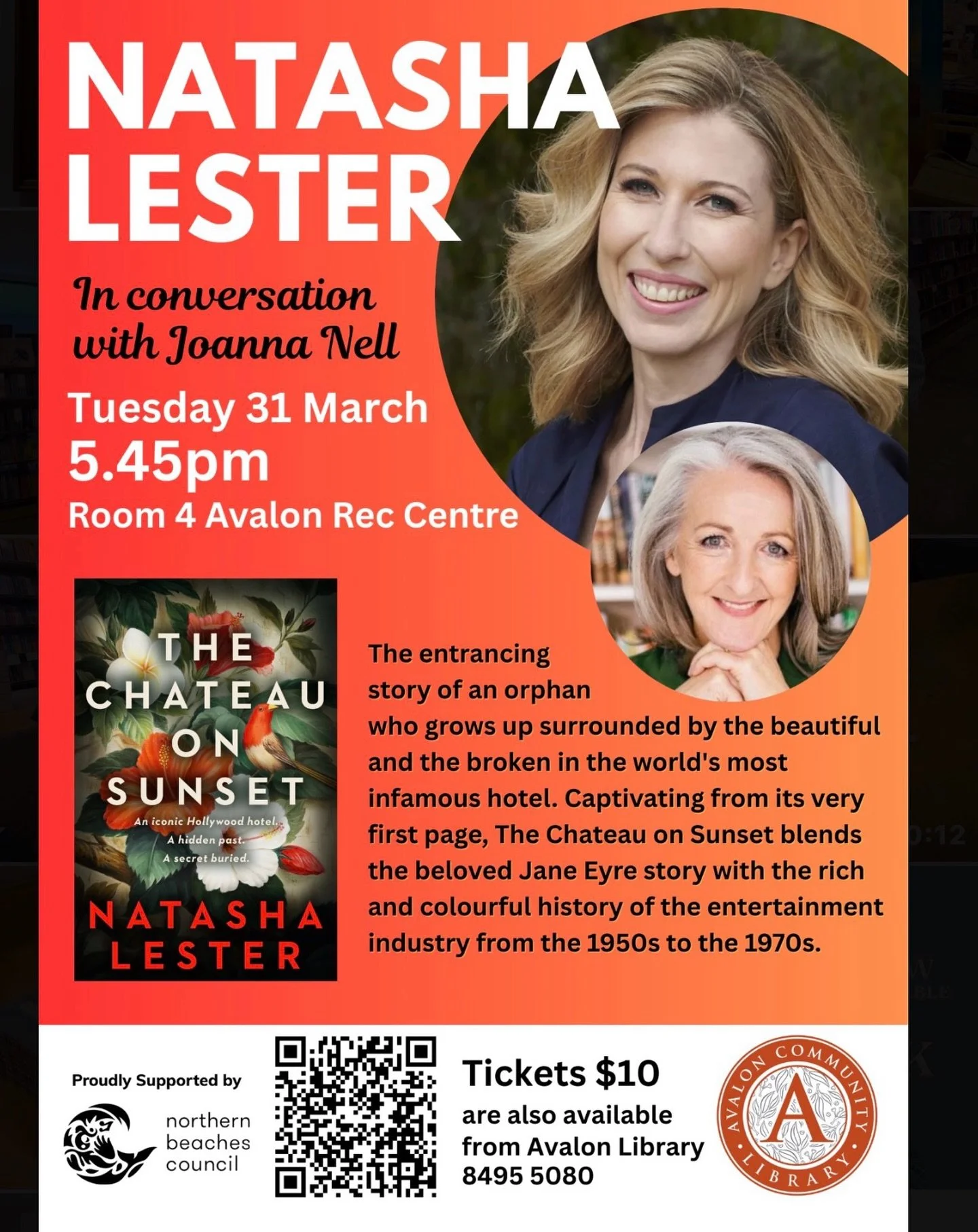 I'll be interviewing the bestselling author and Avalon favourite about her new novel (something a little bit different this time but 3 chapters in and I'm already loving it) on 31st March.
Tickets available online or at the library. Get in quick!