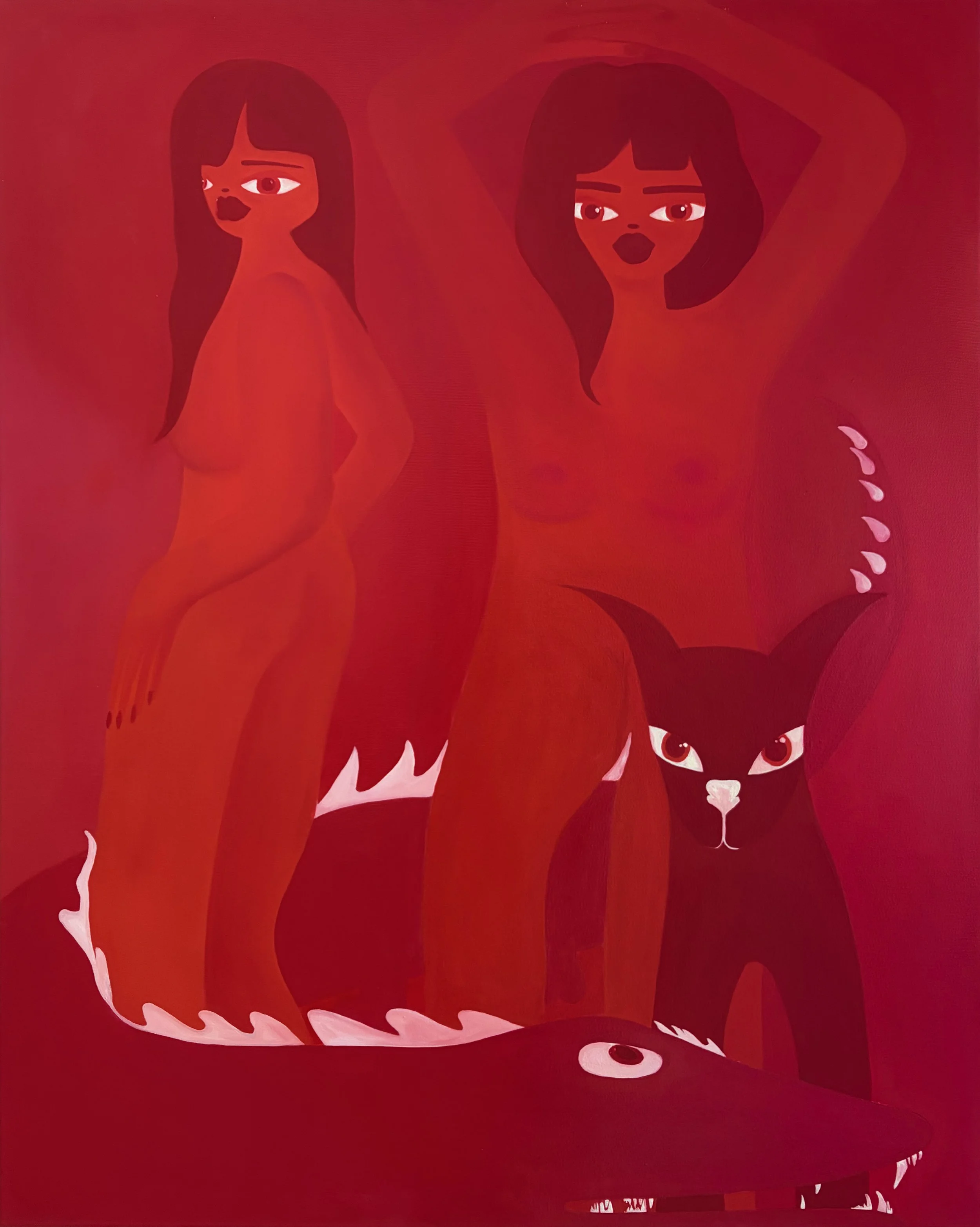 Cherry Crocodile and dog, 2026
80 x 100 cm
Acrylics and oil on canvas