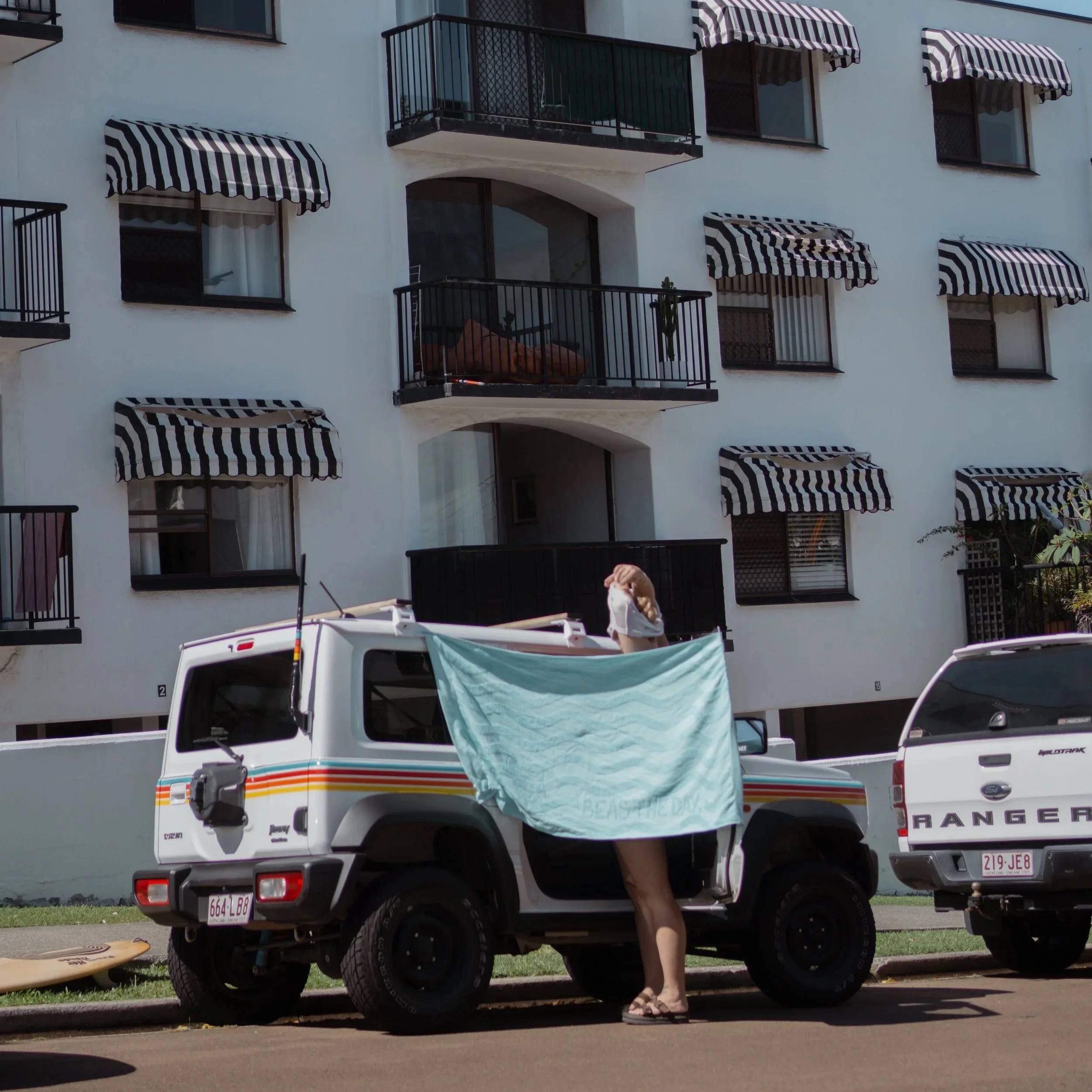 100% Cotton Magnetic Beach Towel - "SEAS THE DAY." TEAL