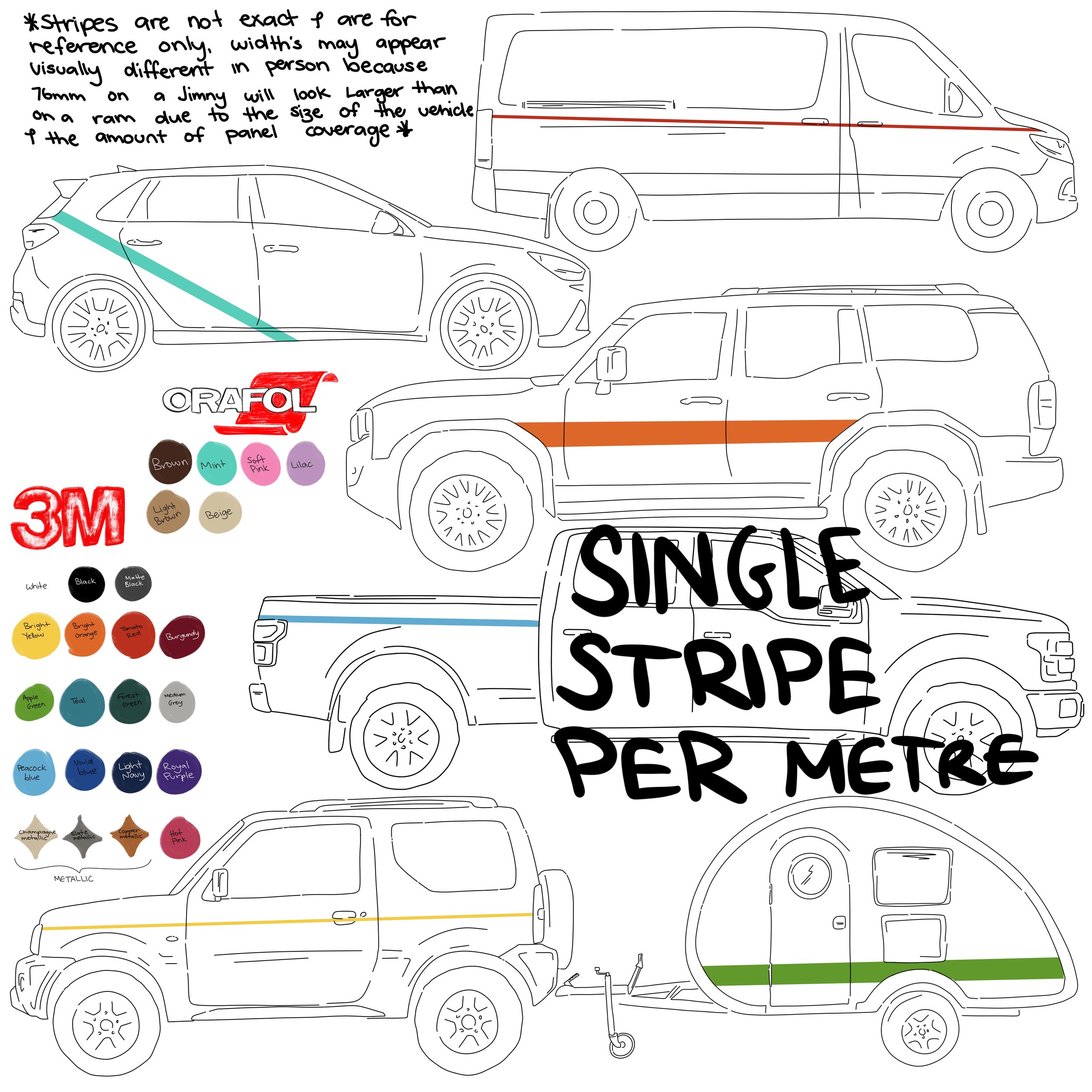 SINGLE STRIPE (PER METRE) Universal Vinyl Retro Stripes for Vehicles – 3M & ORACAL Automotive Grade
