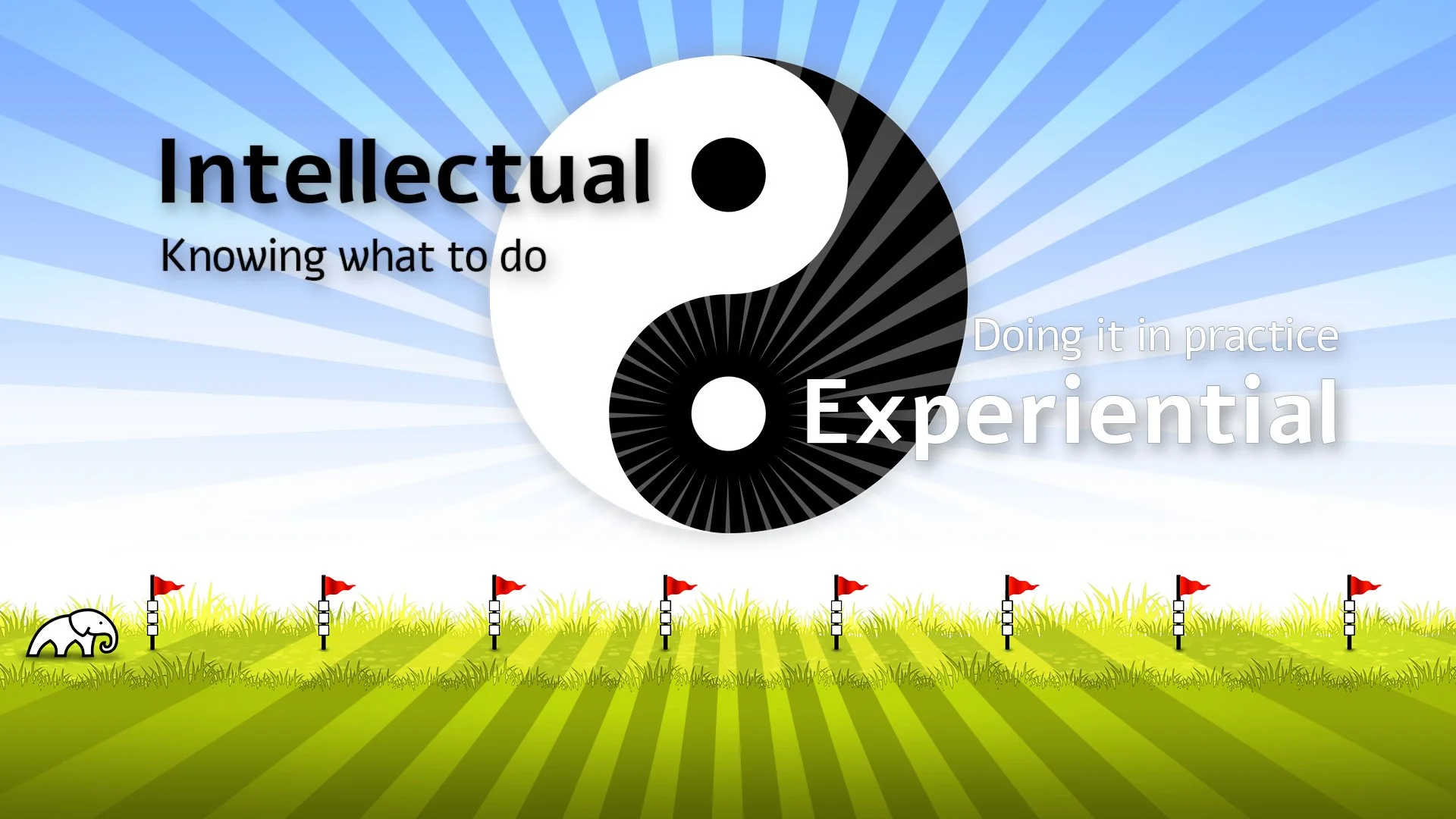 Yin-yang diagram pairing Intellectual mastery, “Knowing what to do,” with Experiential mastery, “Doing it in practice.”