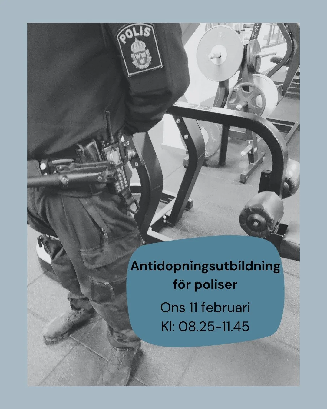 Utbildningstillf&auml;lle f&ouml;r poliser 👮
 
Onsdagen den 11 februari 2026
Kl: 08:25 - 11:45
 
Den digitala antidopningsutbildningen har tagits fram i samverkan mellan STAD och Johan Ekstr&ouml;m, polisinspekt&ouml;r i Region V&auml;st. Ta tillf&a