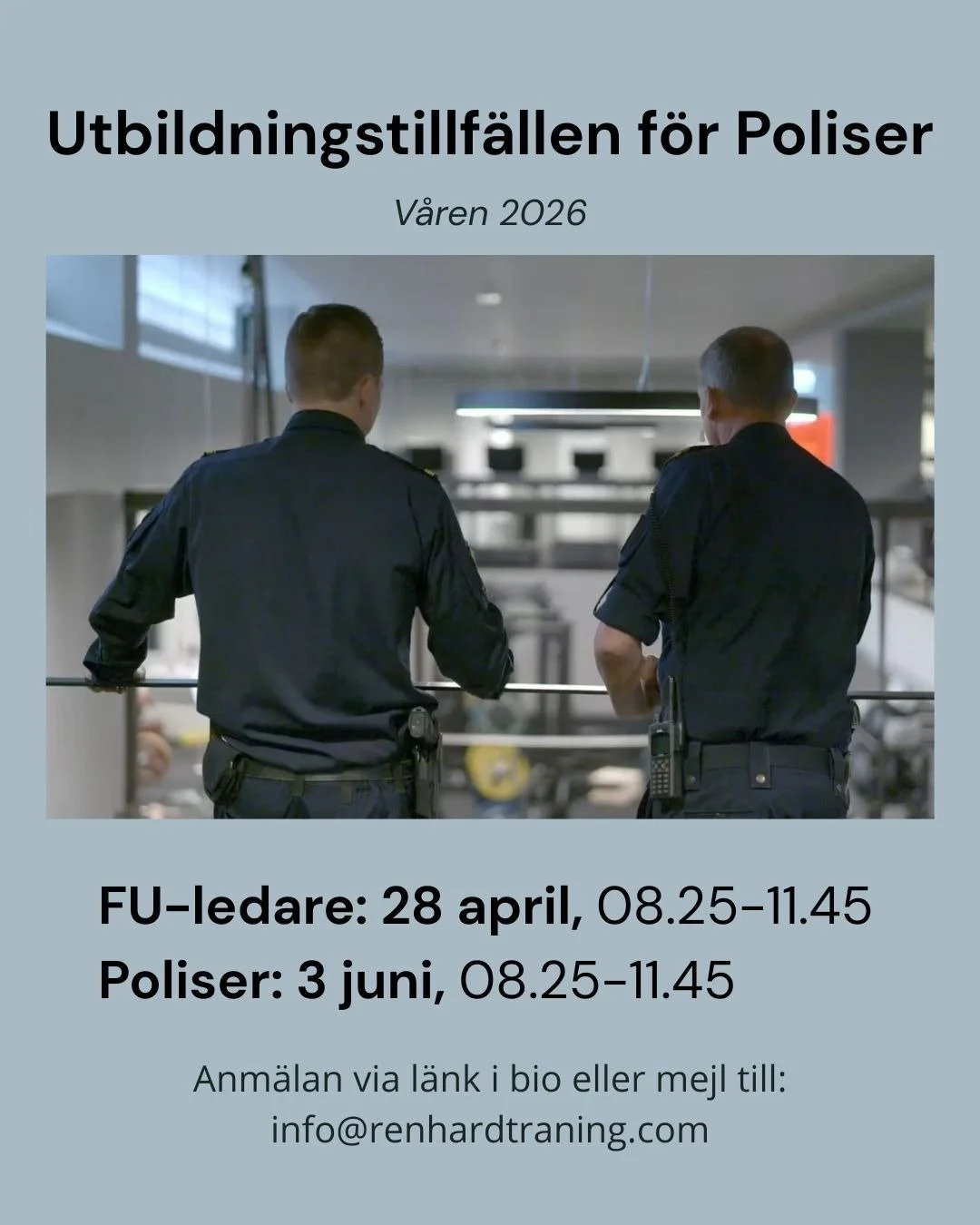 Vill ni st&auml;rka ert arbete mot dopning och f&aring; &auml;nnu b&auml;ttre kunskap om f&ouml;rebyggande insatser? 💪
 
Utbildningarna riktade till poliser och FU-ledare ger konkreta verktyg f&ouml;r att uppt&auml;cka, f&ouml;rebygga och hantera do