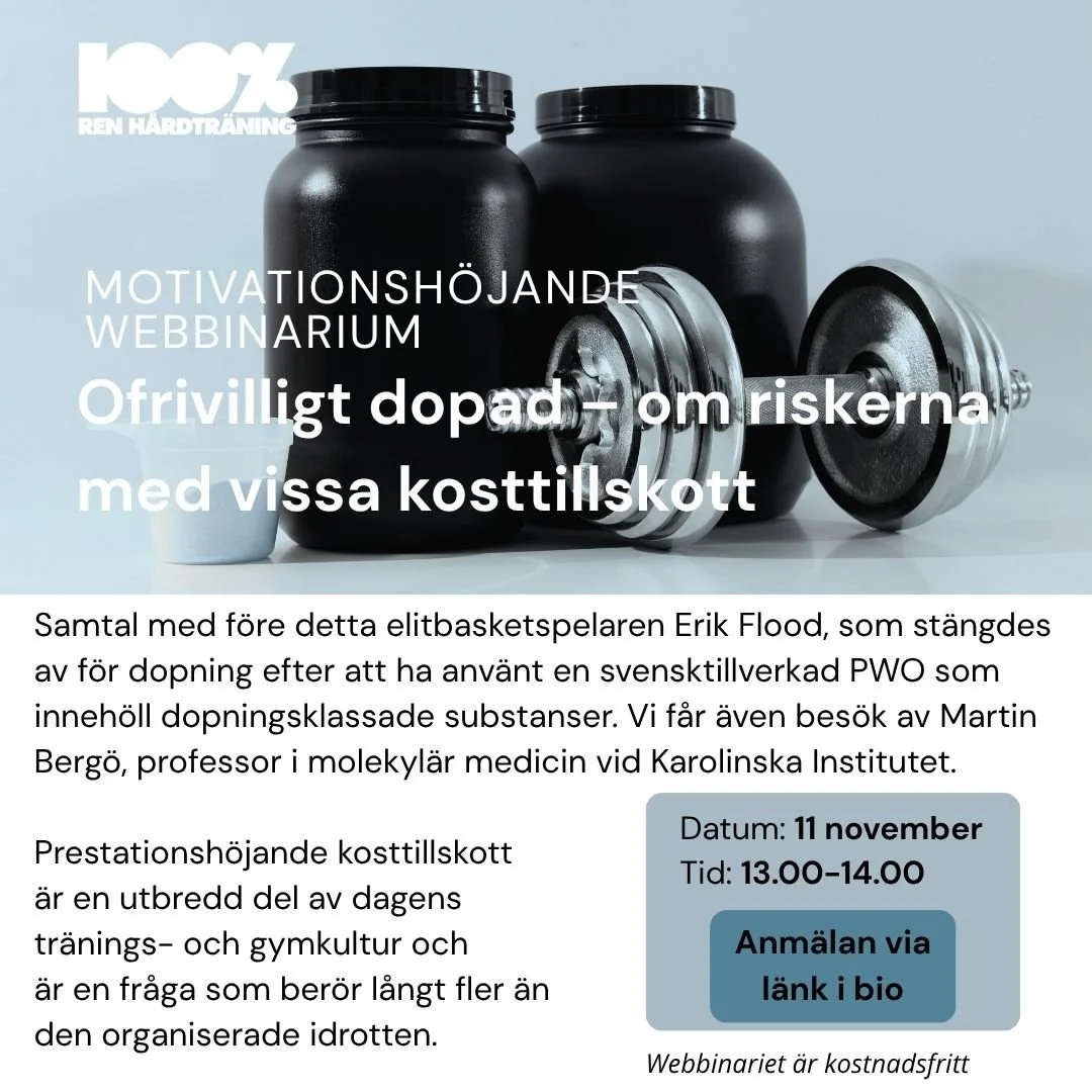 🎤 Motivationsh&ouml;jande webbinarium
 
Hur kan ett kosttillskott f&aring; livsf&ouml;r&auml;ndrande konsekvenser? H&ouml;r Erik Flood ber&auml;tta om sin erfarenhet av att bli ofrivilligt dopad och f&aring; &ouml;kad kunskap om riskerna med prestat
