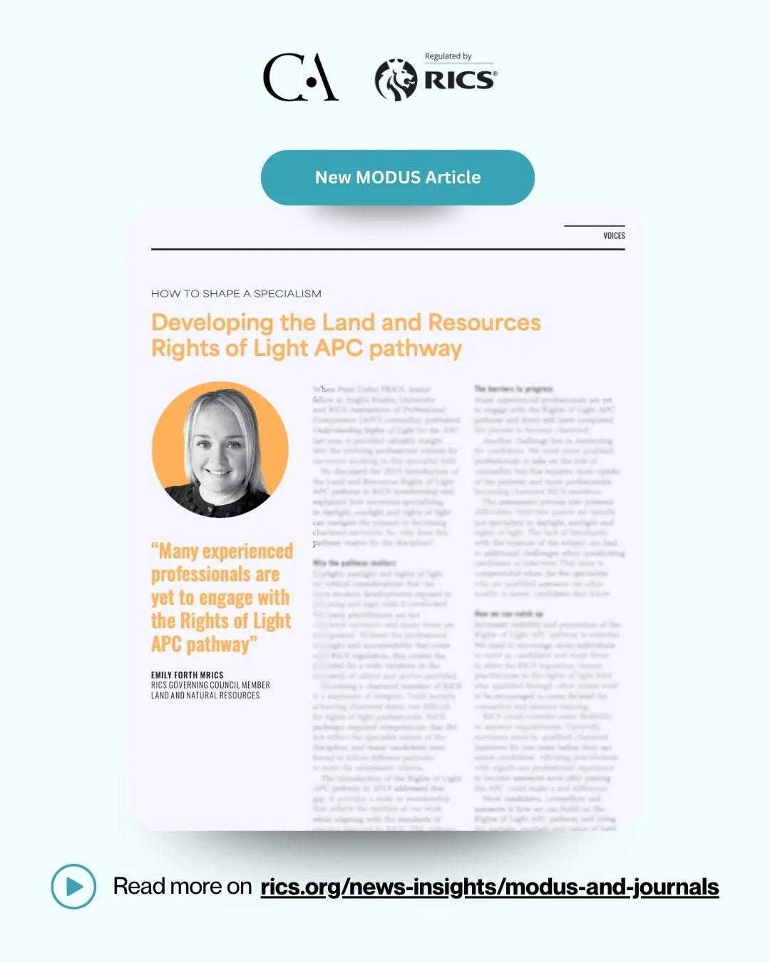 Our Feature in RICS Modus Discussing the Future of the Rights of Light Profession