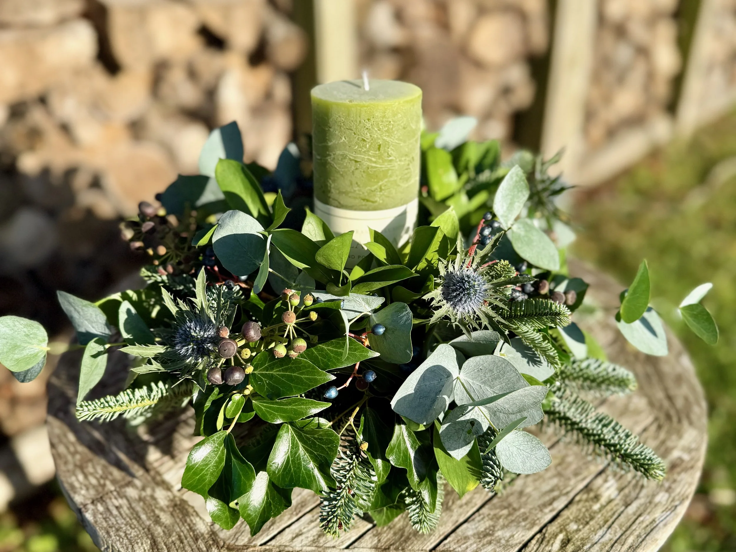 Christmas table centrepiece arrangement pre order - blue and green