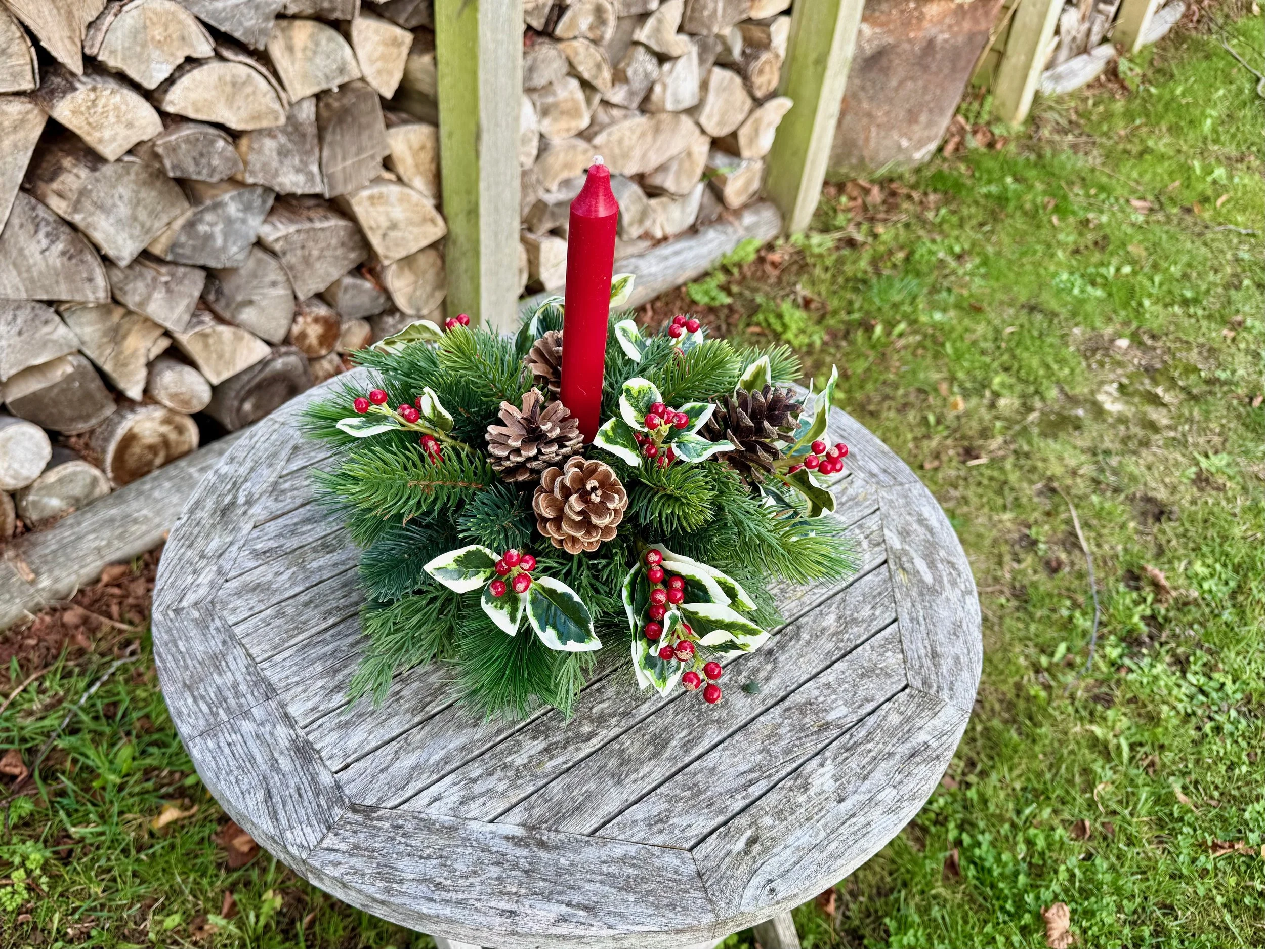 FAUX traditional Christmas table arrangement