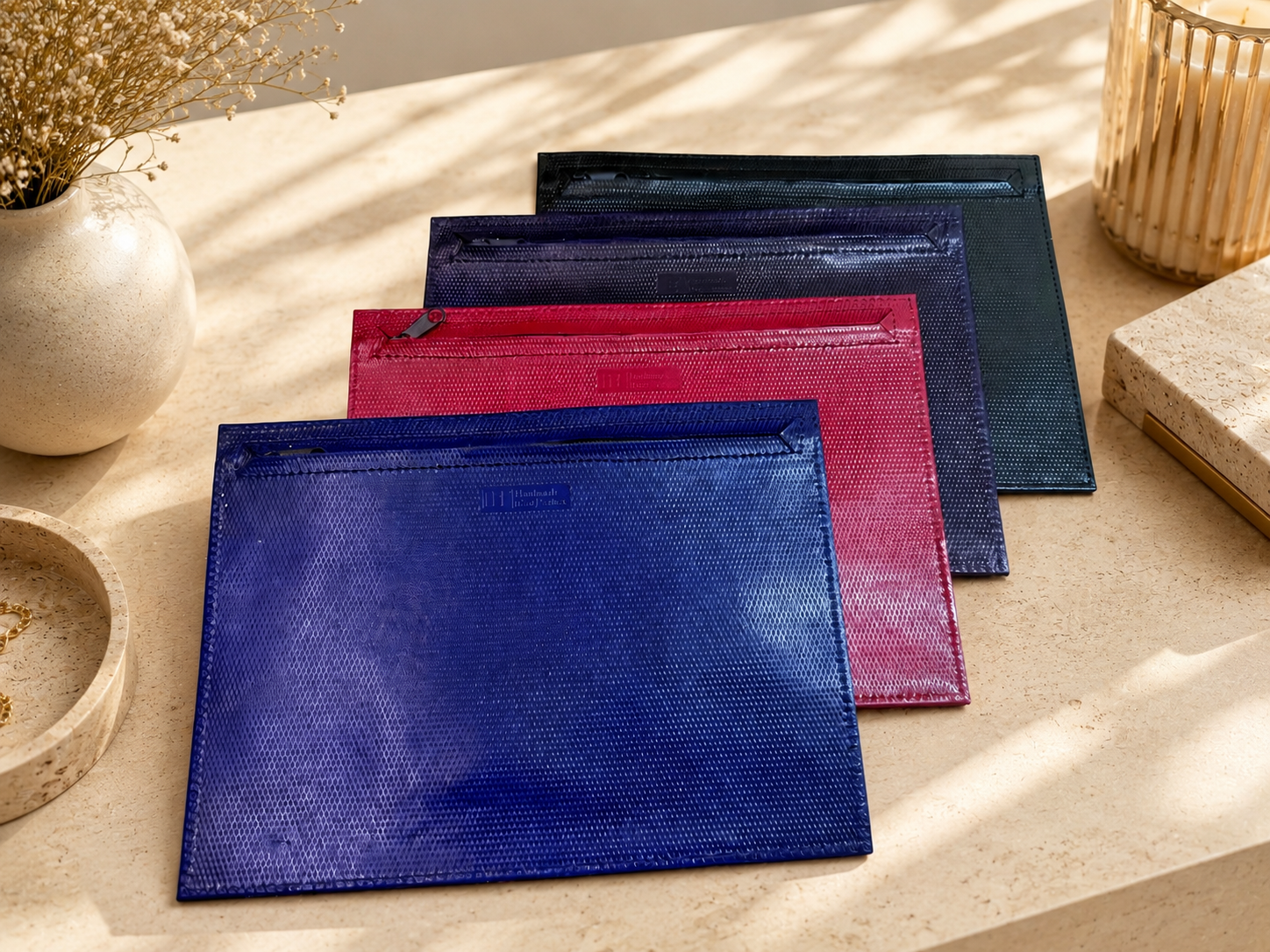 Travel Pouch with 2 Zips - Diamond Design