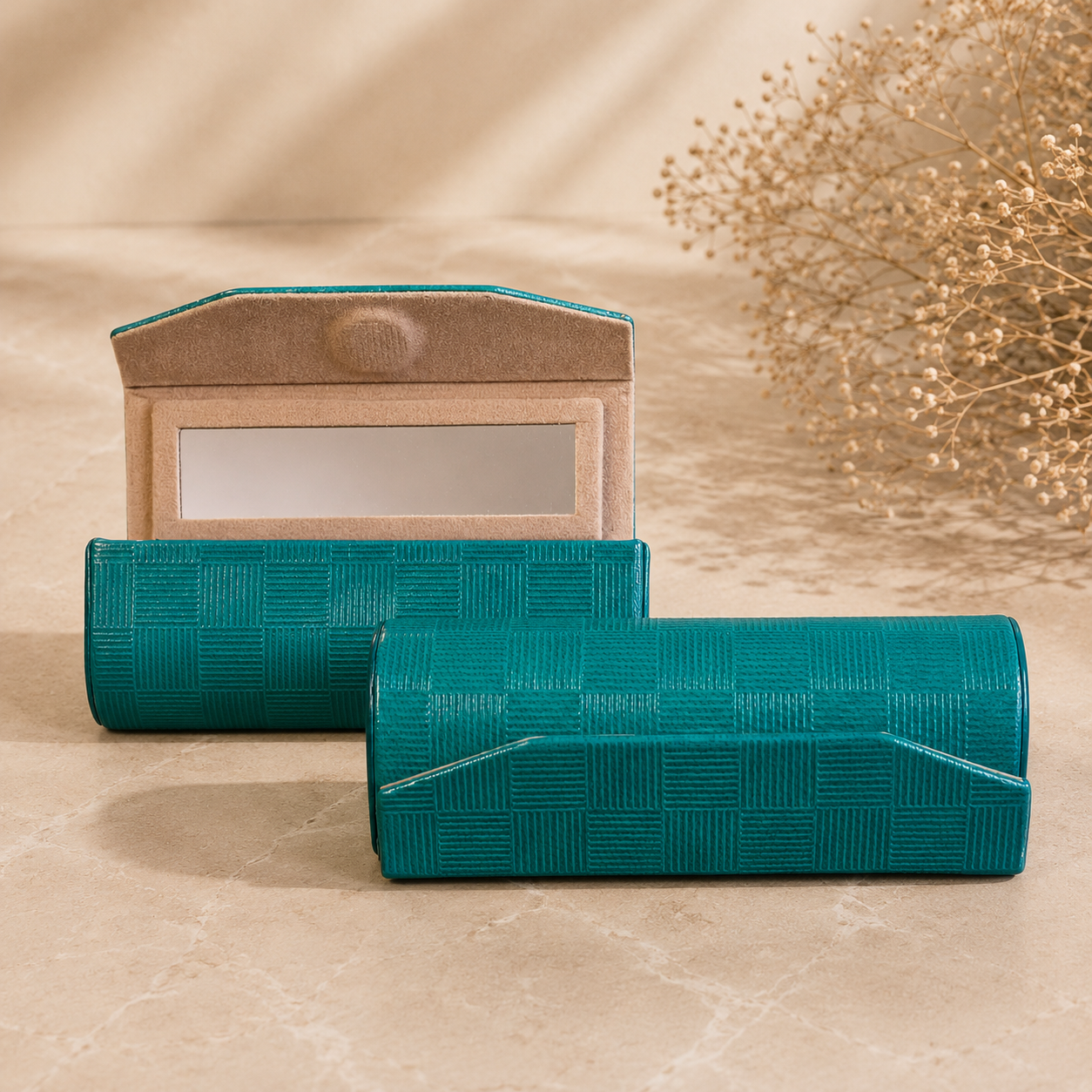 Teal Checkered Jewellery Cases with Dried Flowers.png