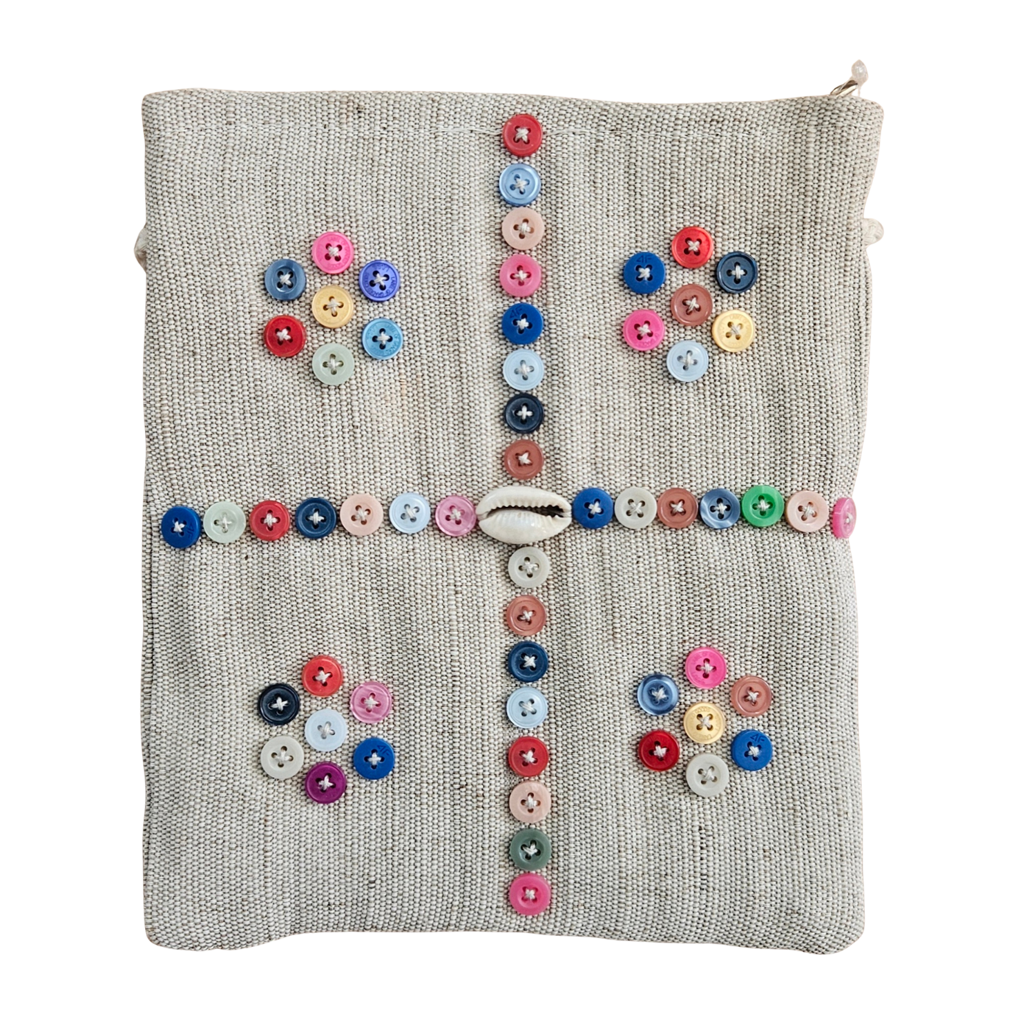 Artisan Jute Shoulder Bag with Multicolour Buttons