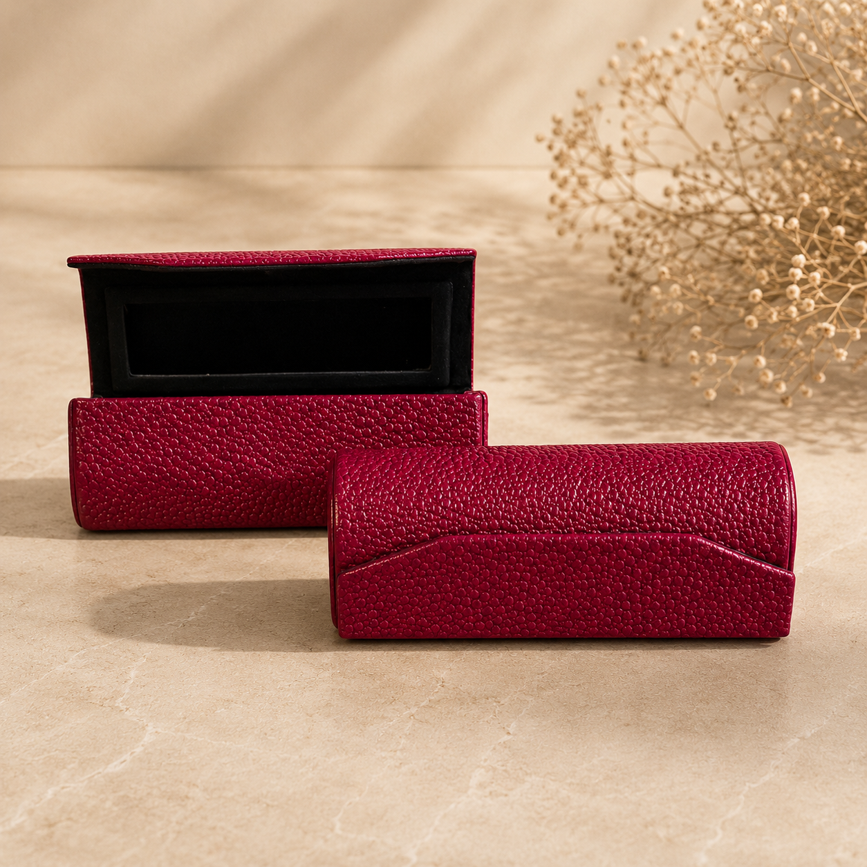 Raspberry Leather Cases on Marble.png