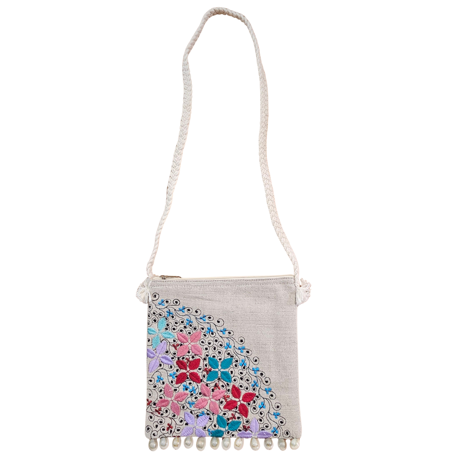 Handcrafted Jute Bag - Multicolour Floral Embroidery