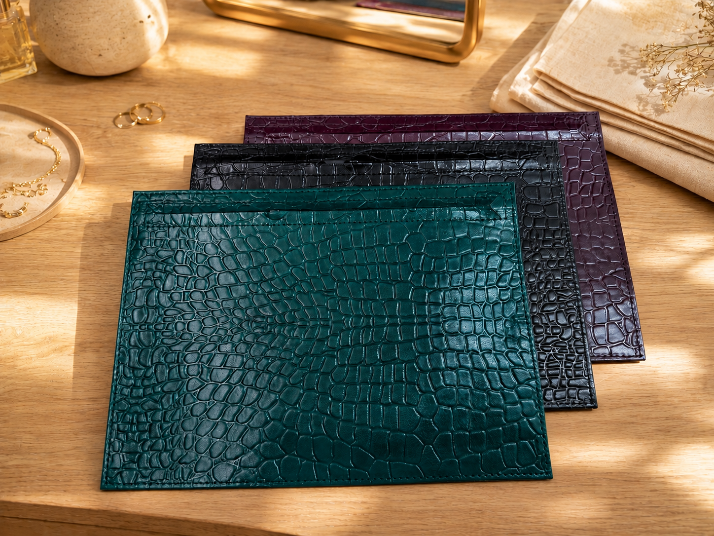 Travel Pouch with 2 Zips - Crocodile Design