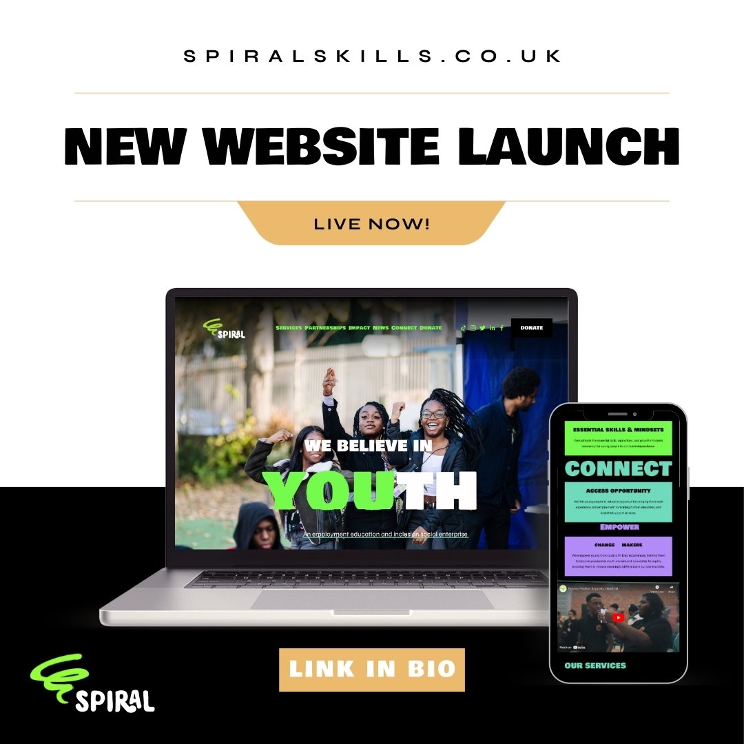 🚀 Exciting news! Check out our new website at spiralskills.co.uk!

💻 Explore our services, partnerships, impact, latest news and ways you can connect on our exciting new platform.

Big thanks to the team at @anywayscreative for their support in ref