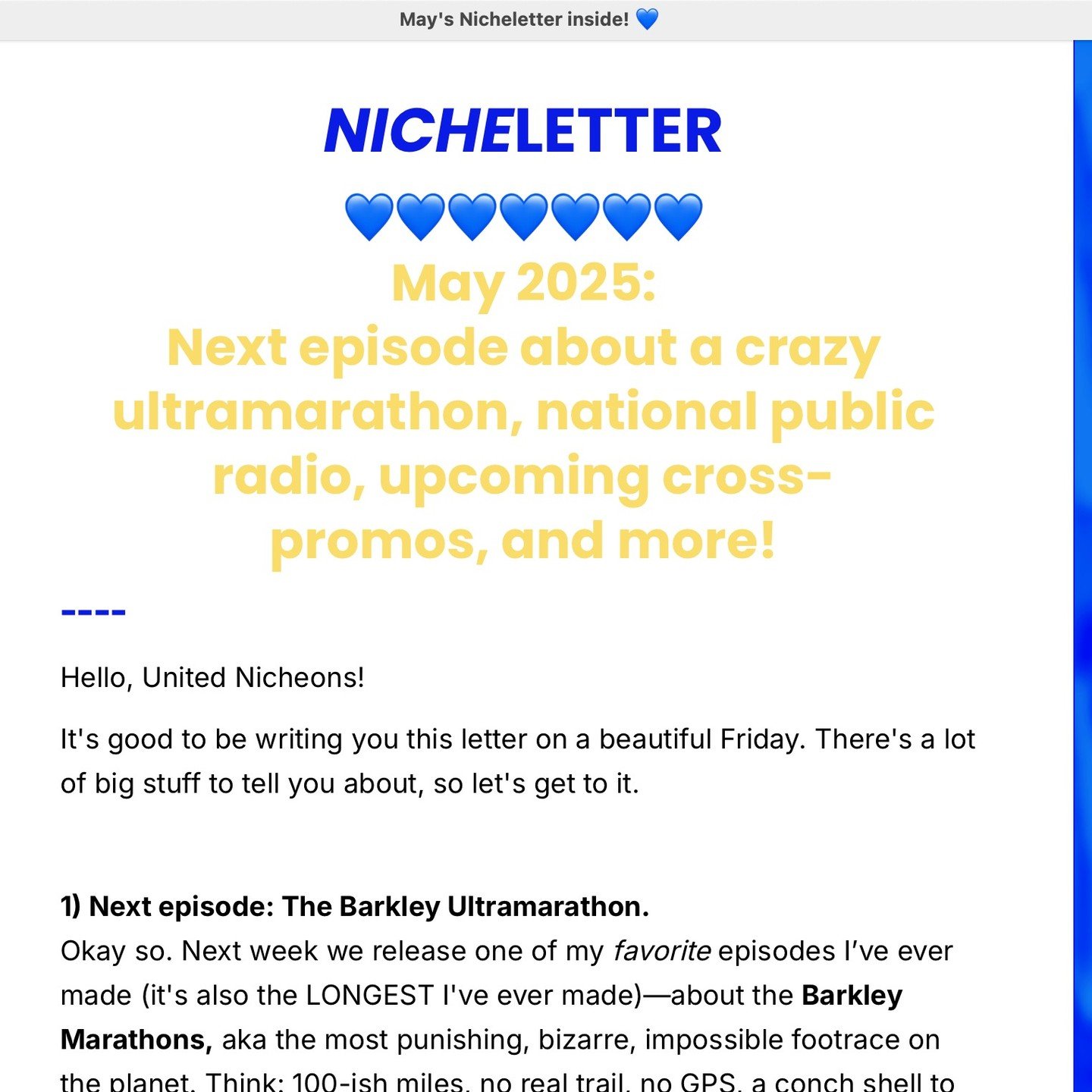 May's Nicheletter went out this morning, and it contains *counts on fingers* THREE big, scary announcements that you don't know yet (not including the Barkley release date, which is revealed in this pic). If you weren't on the list and are experienci
