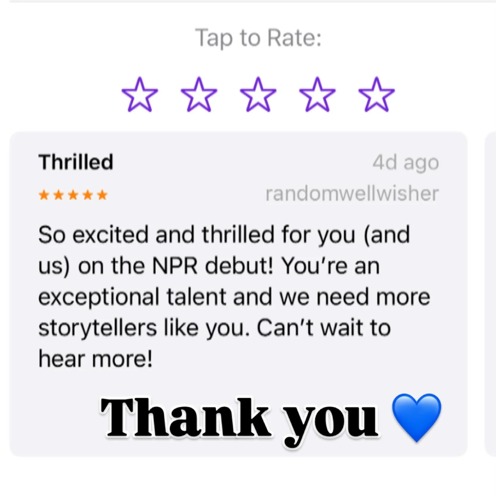 We appreciate a random well-wisher, especially when the wishes are this kind.