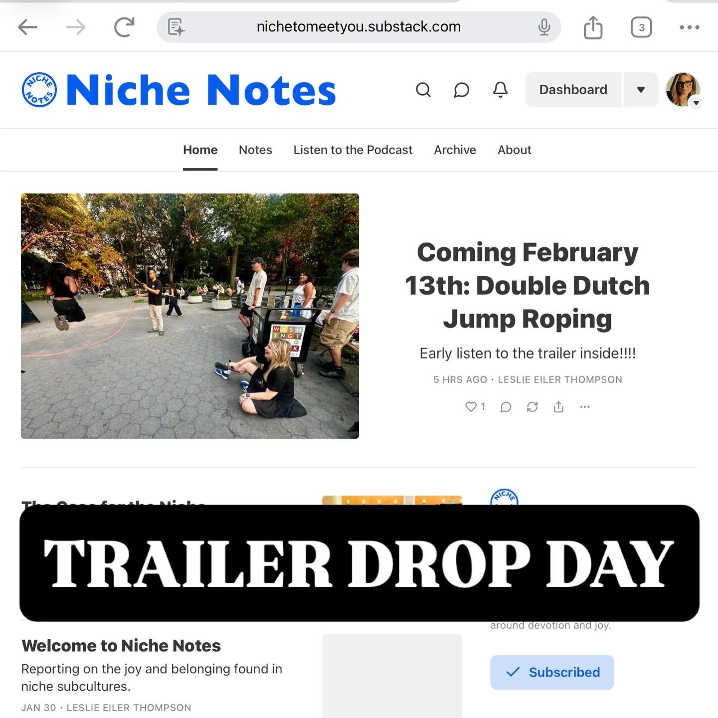 You could wait until tomorrow to listen to the Double Dutch trailer a week ahead of the episode launch on the 13, but if you subscribe to Niche Notes, you can listen right now. Link in&hellip;.BIO.