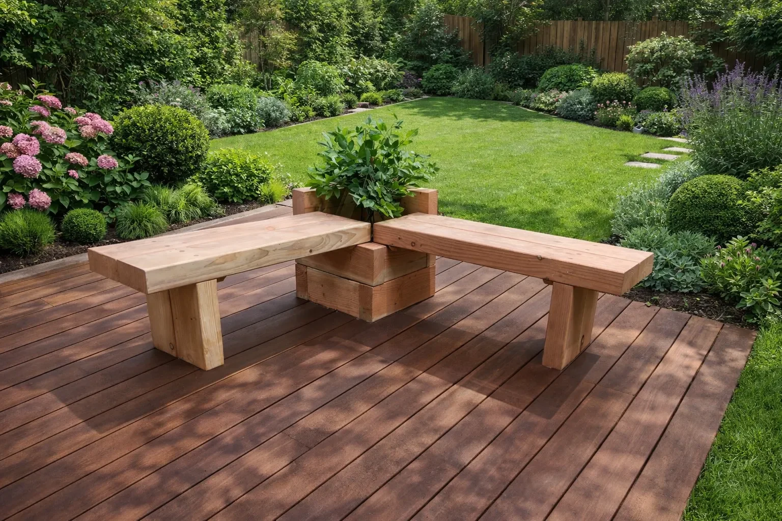 douglas fir bench and planter combination