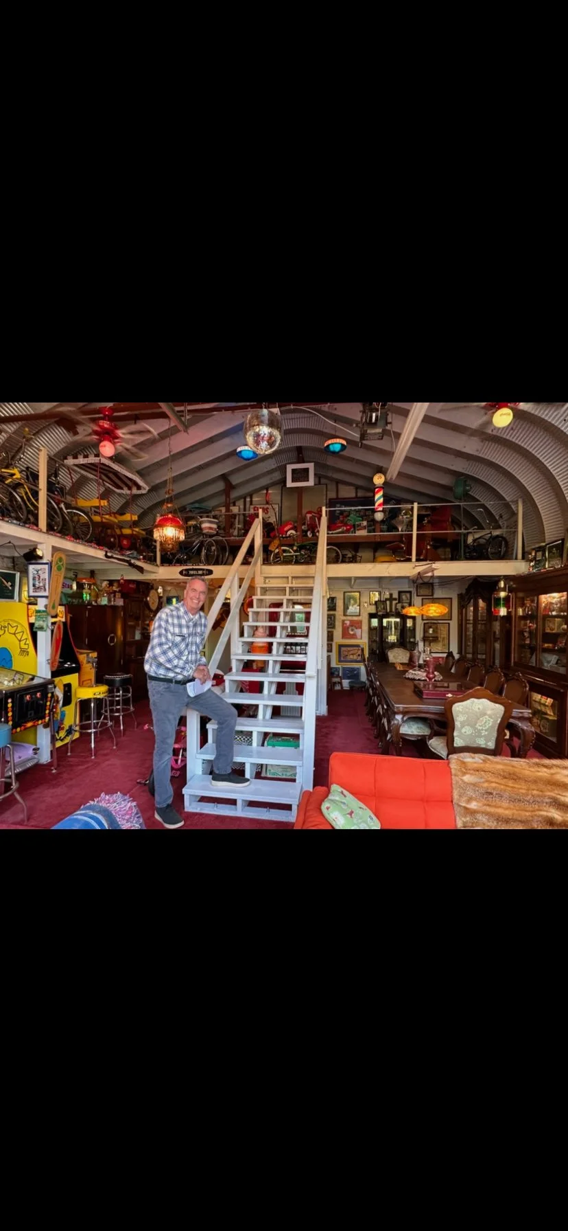 Party Barn Complete With Video Games, Pin Ball Machines Juke Boxes and Fantastic Lighting. Barn Build Out Included 200 Square Foot Mezzanine, Stringer Stairs and a 100 Square Foot Display Shelf for Memorabilia. Another fun project for Thousand Oaks H
