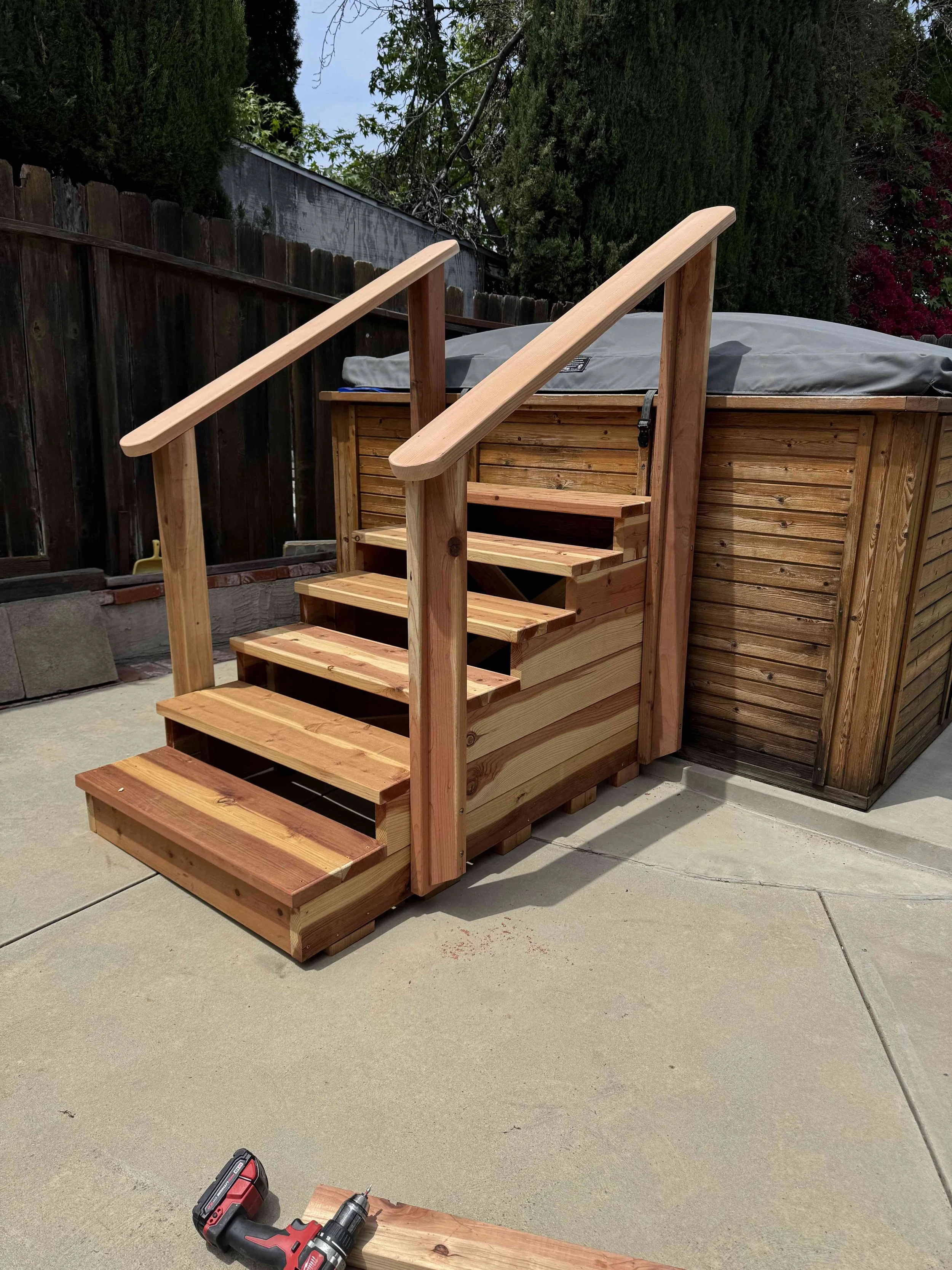 New Custom Spa Stairs in Redwood