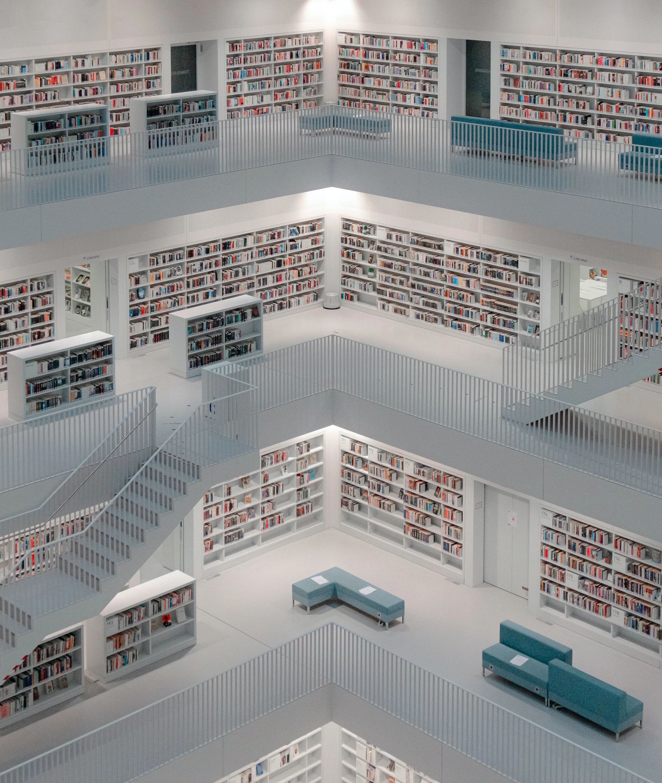 large white library filled with books