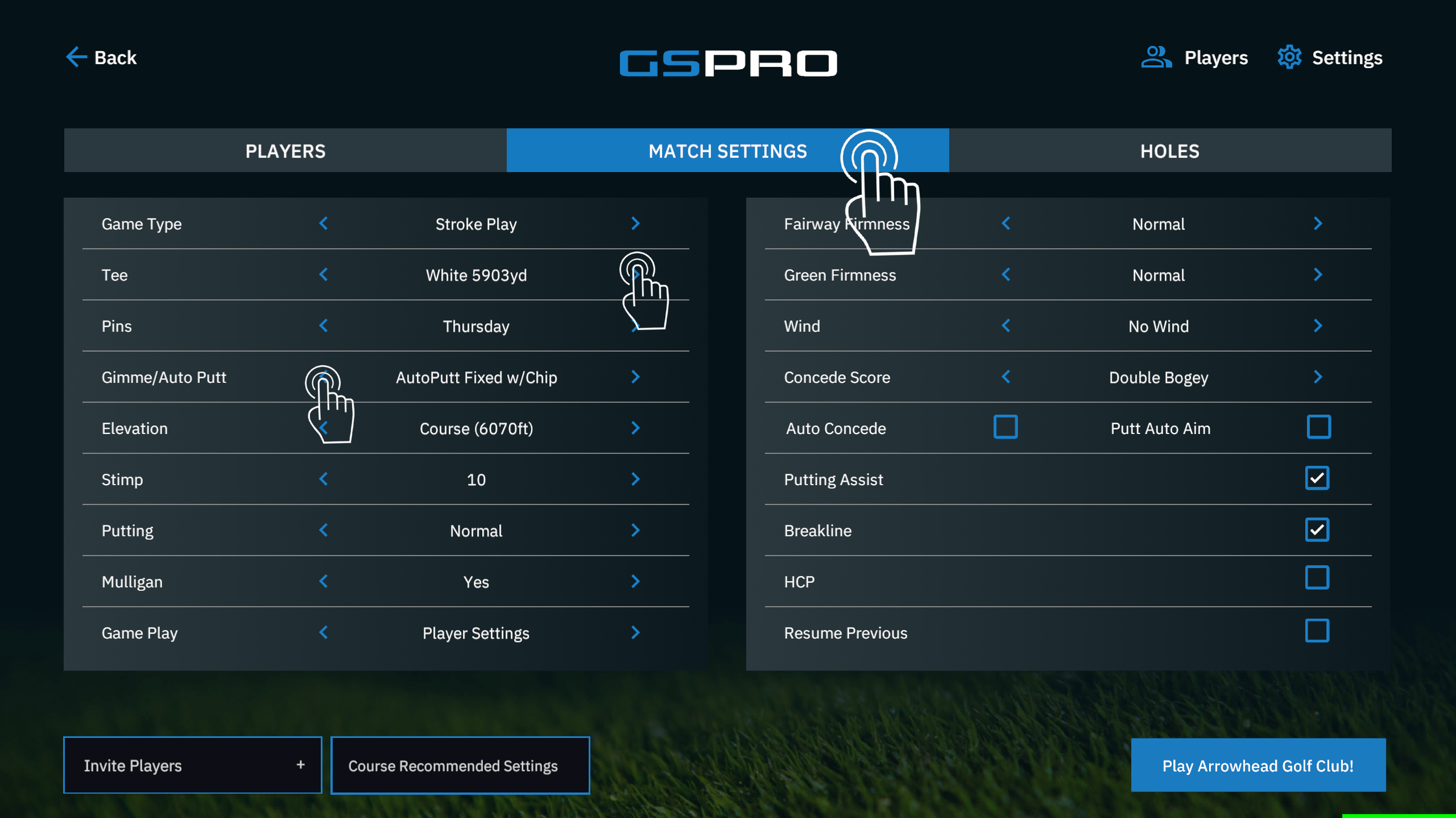 GS Pro Match Settings Instructions