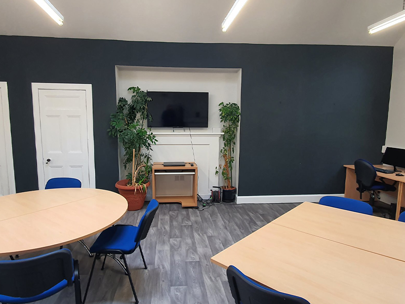 view of training and meeting room at vcel in east lothian screens and tables