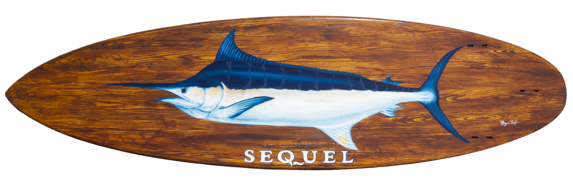 "SEQUEL" Blue Marlin Faux Teak Surfboard, 2026