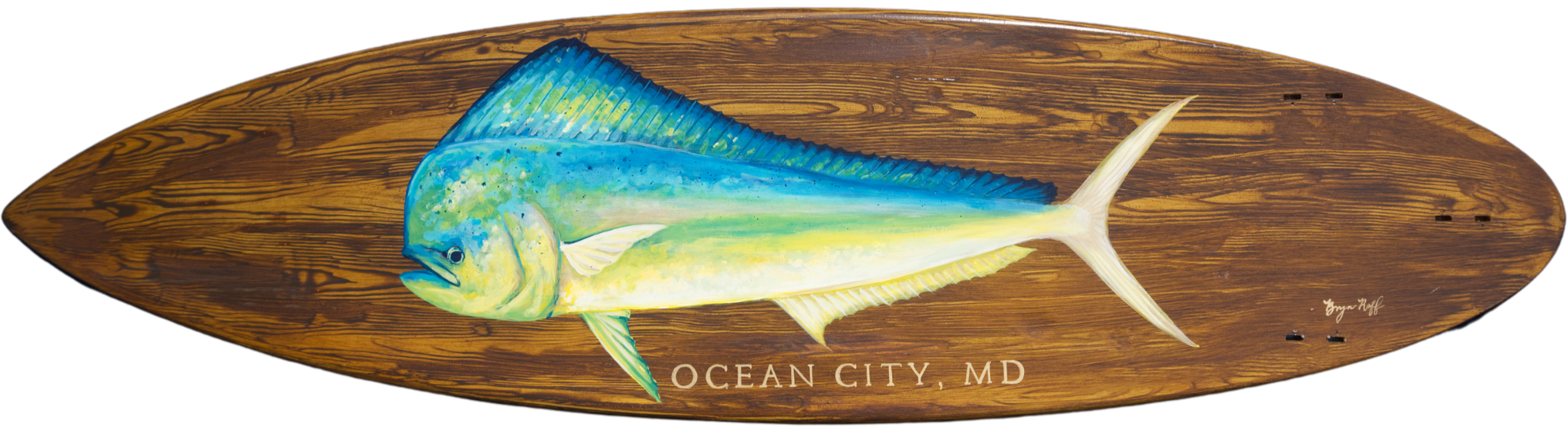 "Ocean City, MD" Mahi Faux Teak Surfboard, 2026