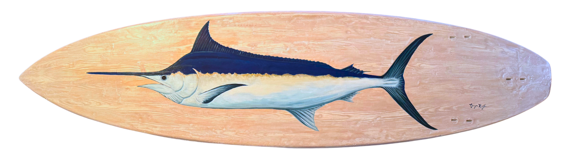 "White Wash" Blue Marlin faux teak surfboard, No.3. 2026