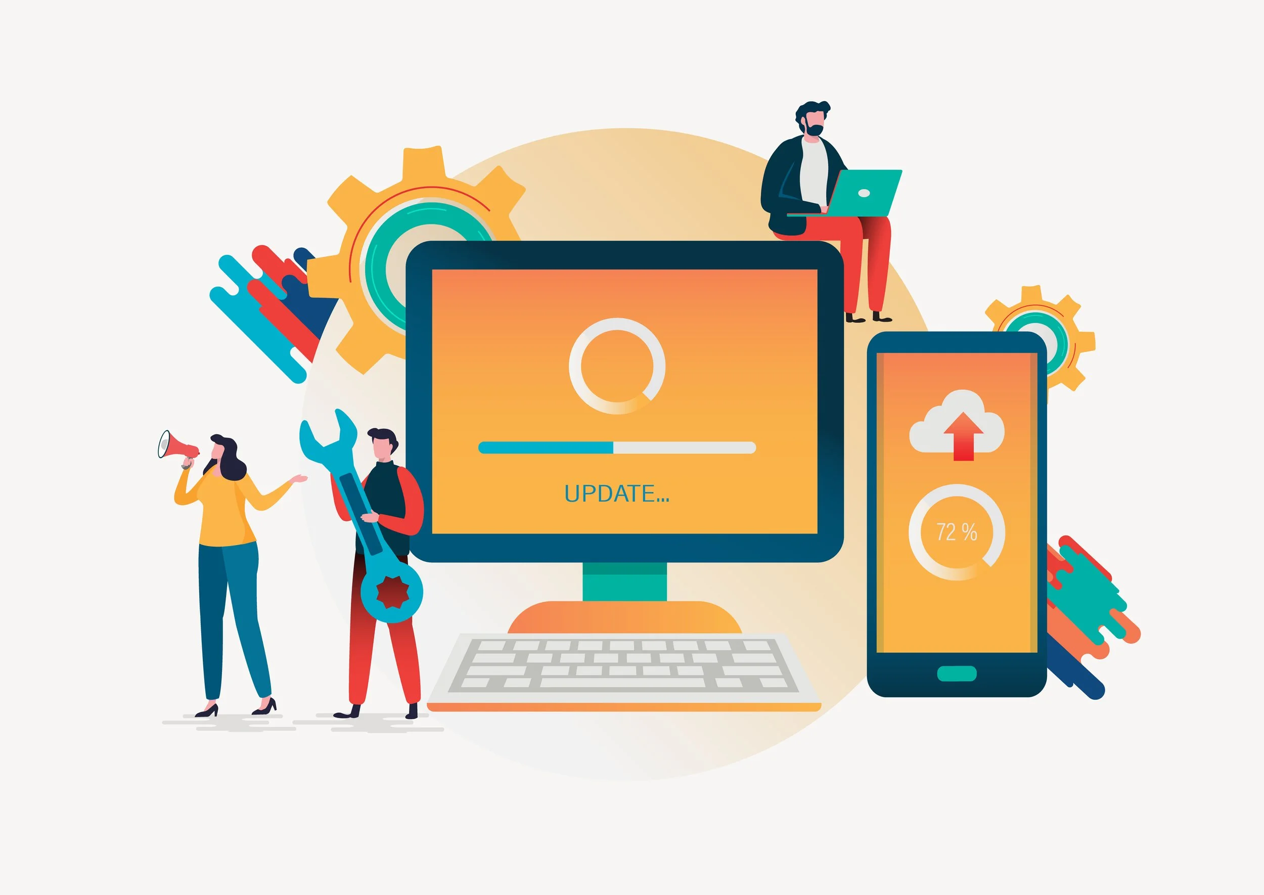 Image of people building a website optimized for both computers and mobile devices